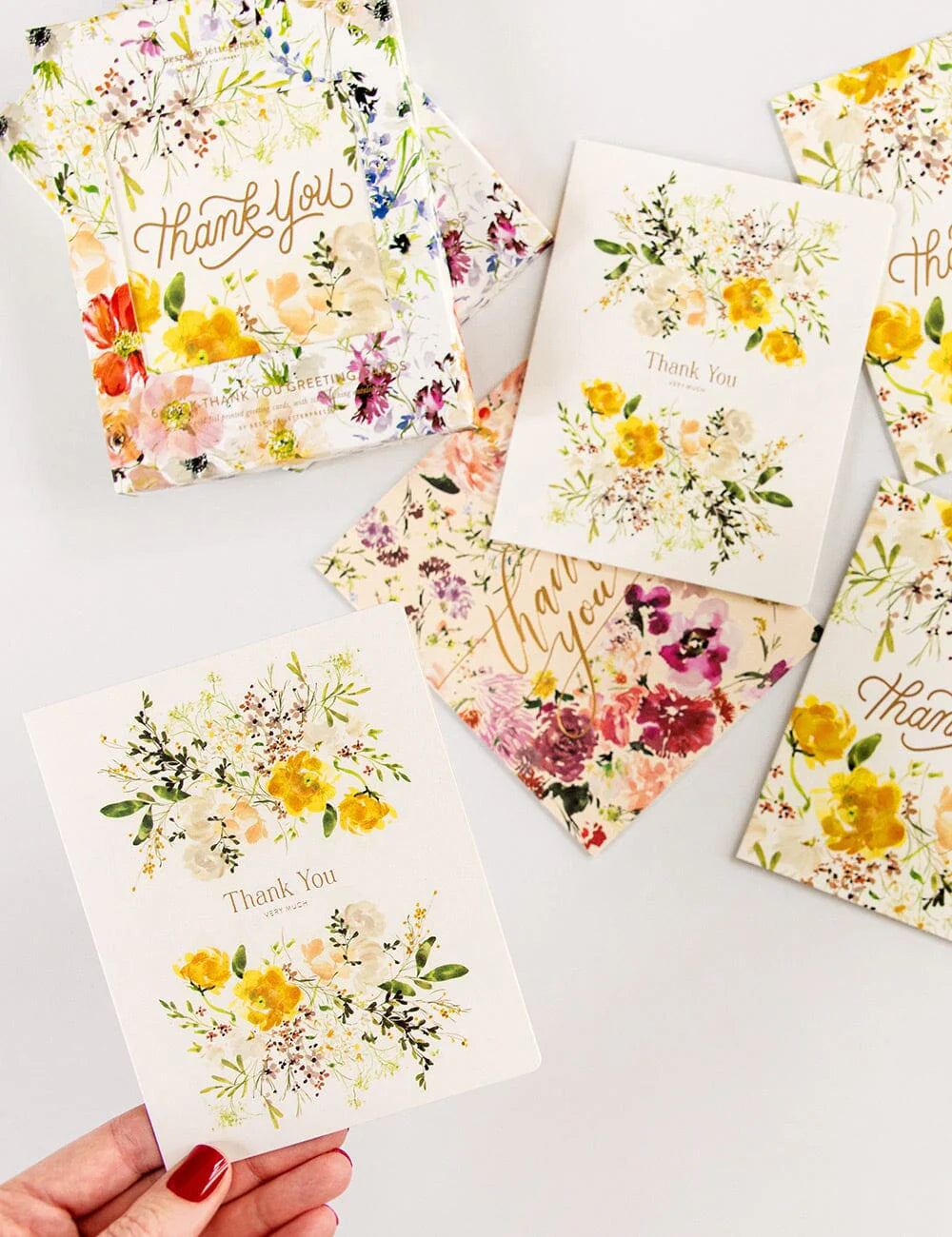 BESPOKE LETTERPRESS - 6 PACK THANK YOU GREETING CARD BOXSET - RANUNCULUS STUDY