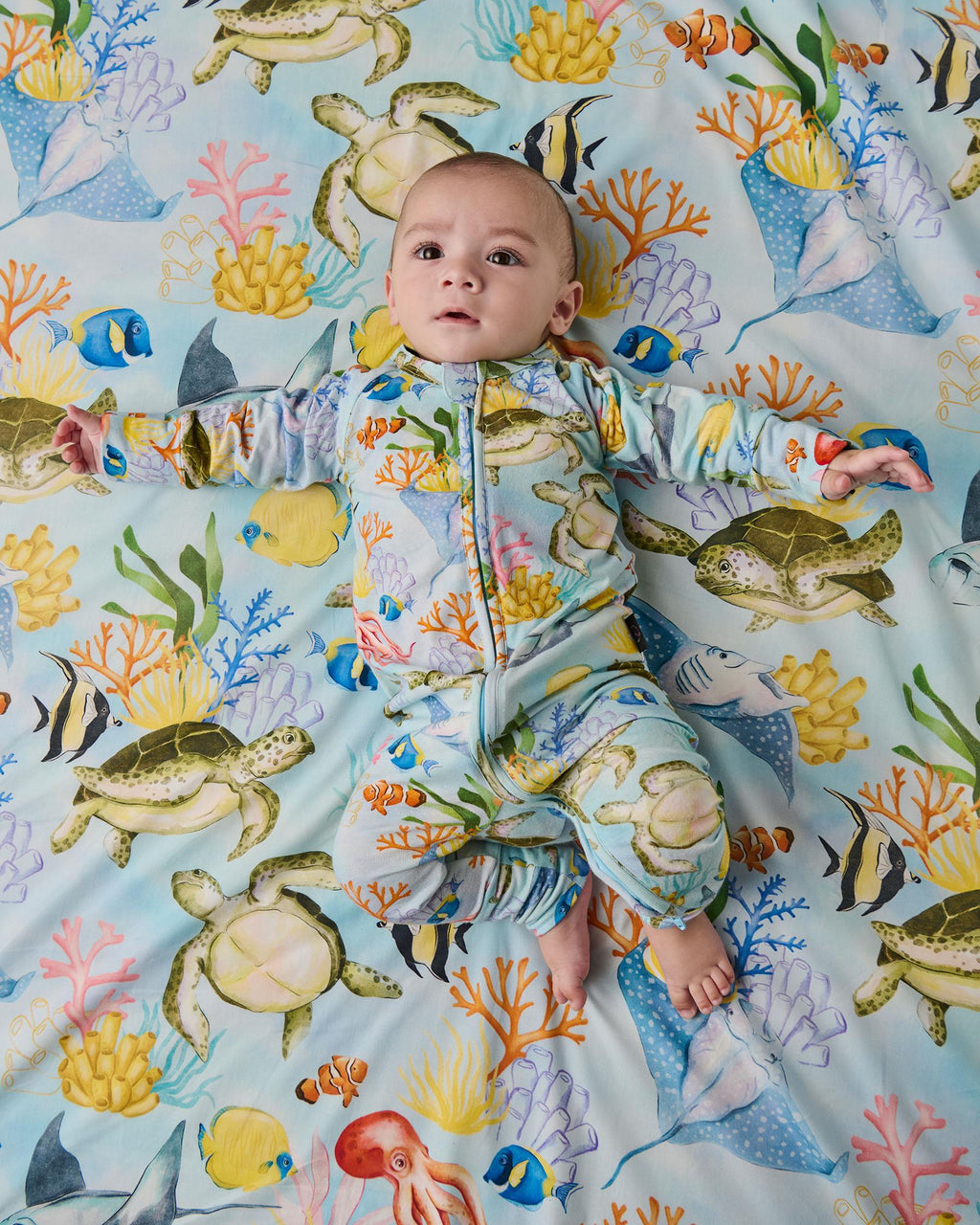 KIP & CO - ORGANIC COTTON LONG SLEEVE ZIP ROMPER - REEF LIFE
