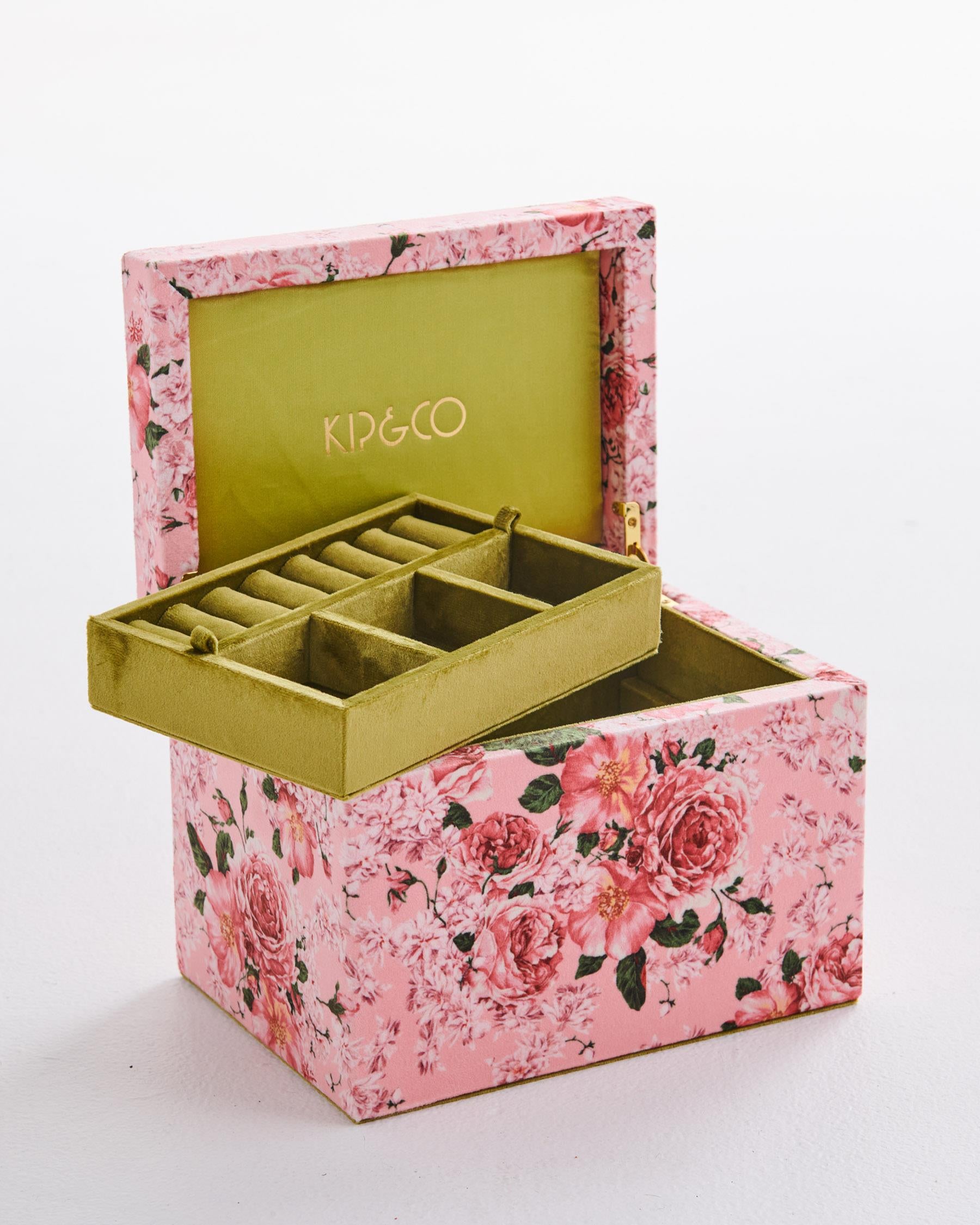 KIP & CO - LARGE VELVET JEWELLERY BOX - ROSE GARDEN
