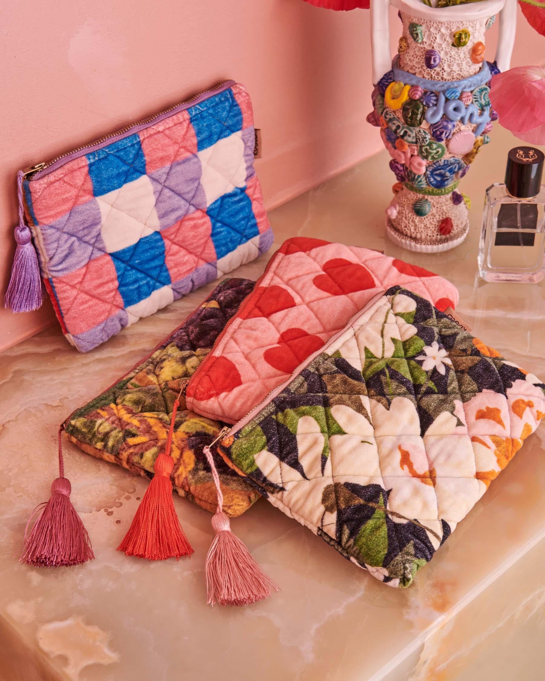 KIP & CO - VELVET COSMETIC PURSE - SUMMER CHECK