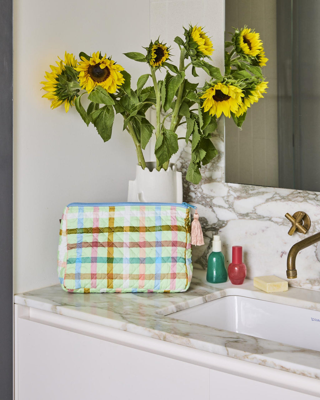 KIP & CO - QUILTED COTTON TOILETRY PURSE - CANDY CHECK MINT