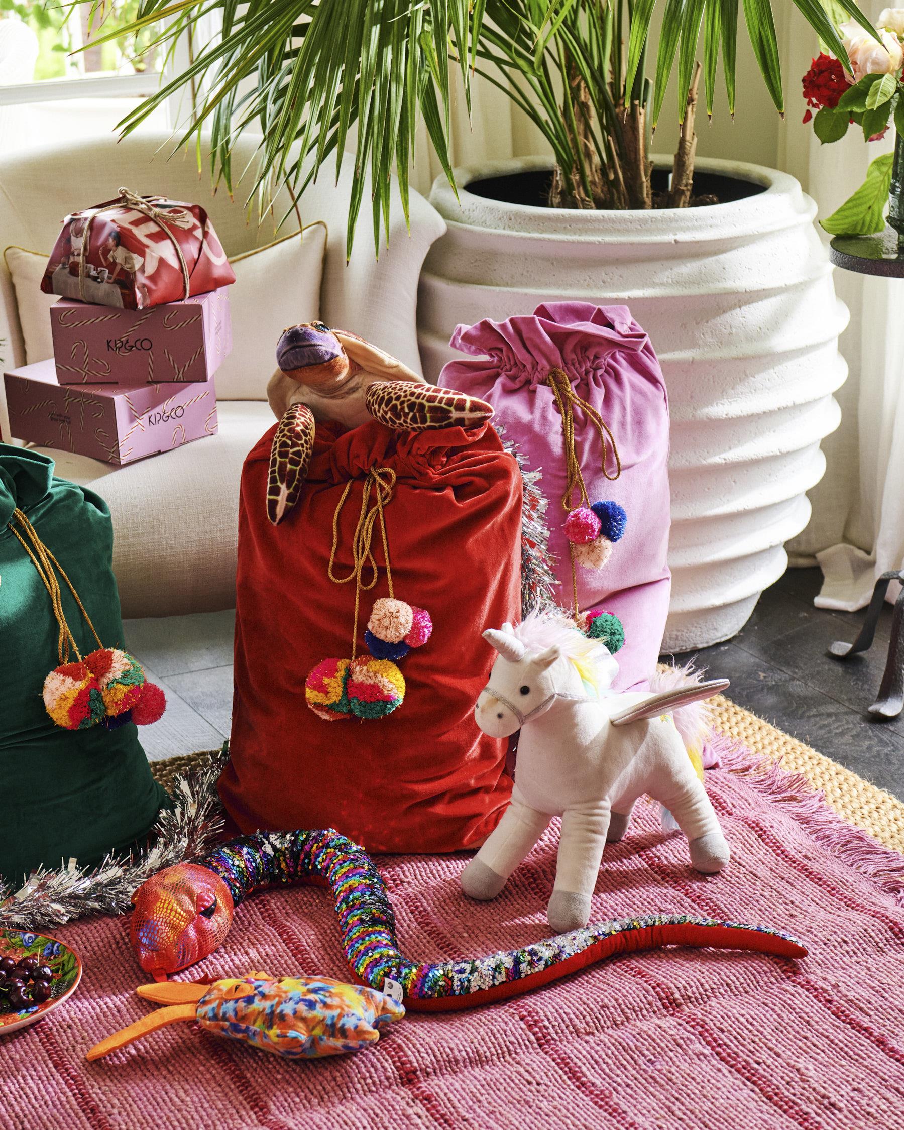 KIP & CO - VELVET SANTA SACK - RED
