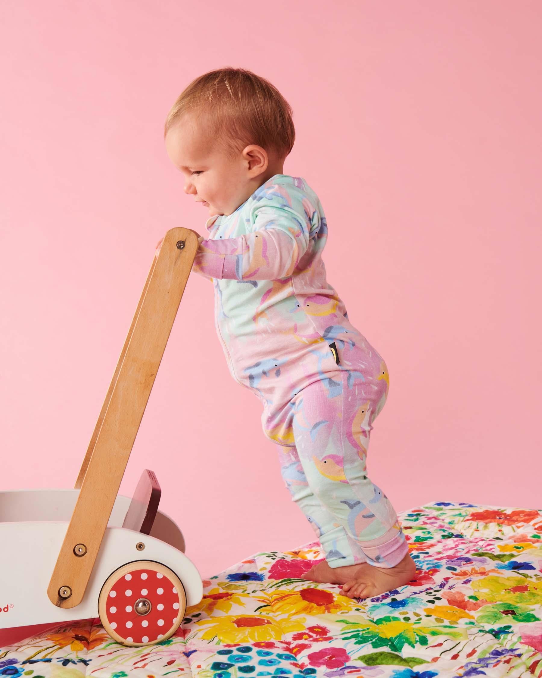 KIP & CO - ORGANIC LONG SLEEVE ZIP ROMPER - DOLPHIN MAGIC