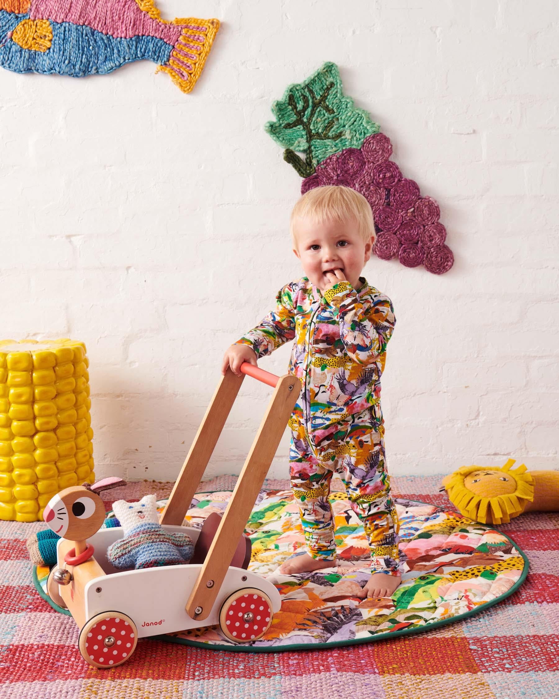 KIP & CO - ORGANIC LONG SLEEVE ZIP ROMPER - ALL CREATURES GREAT & SMALL