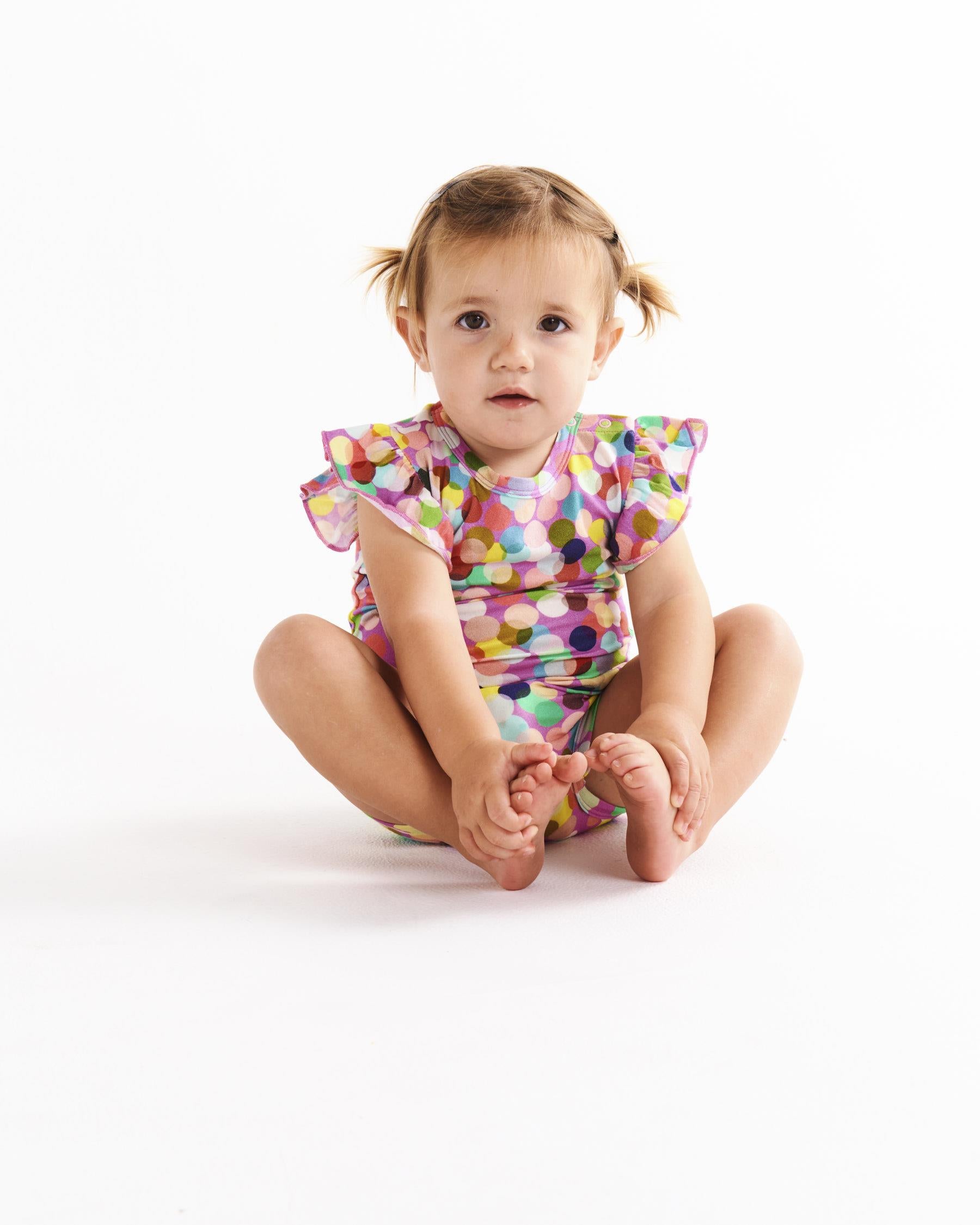 KIP & CO - ORGANIC SHORT SLEEVE FRILL ROMPER - CONFETTI PINK