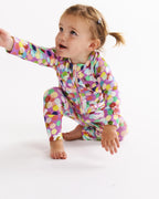 KIP & CO - ORGANIC LONG SLEEVE ZIP ROMPER - CONFETTI PINK