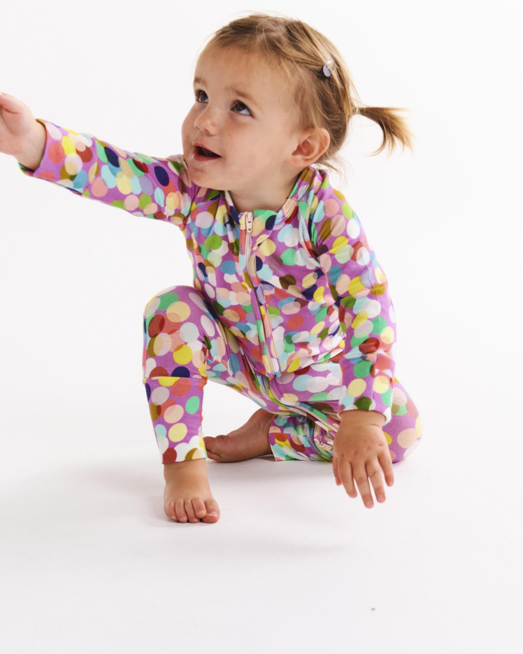 KIP & CO - ORGANIC LONG SLEEVE ZIP ROMPER - CONFETTI PINK