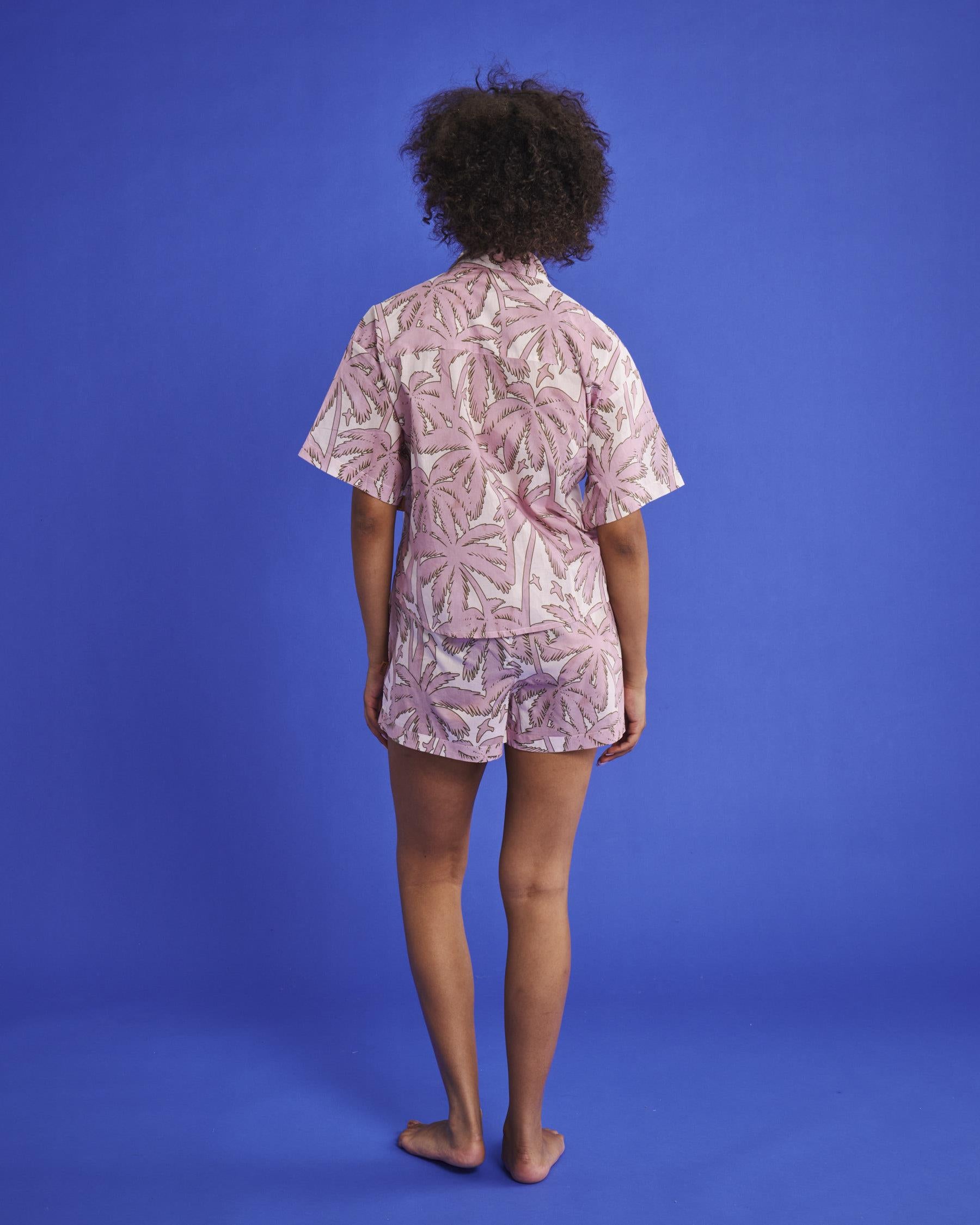 KIP & CO - ORGANIC COTTON SHORT SLEEVE SHIRT & SHORT PYJAMA SET - BALMY PALMY