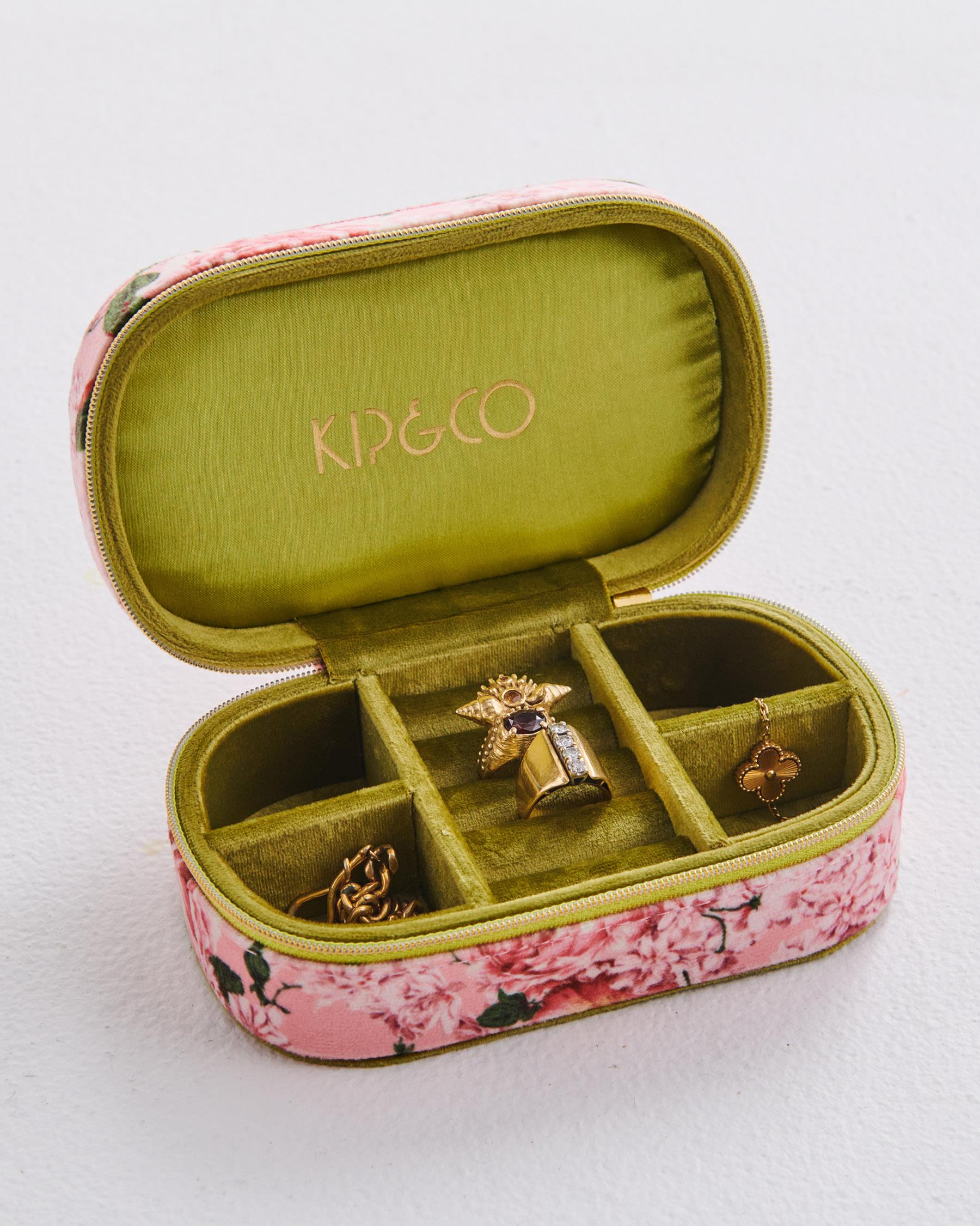 KIP & CO - TRAVEL VELVET JEWELLERY BOX - ROSE GARDEN