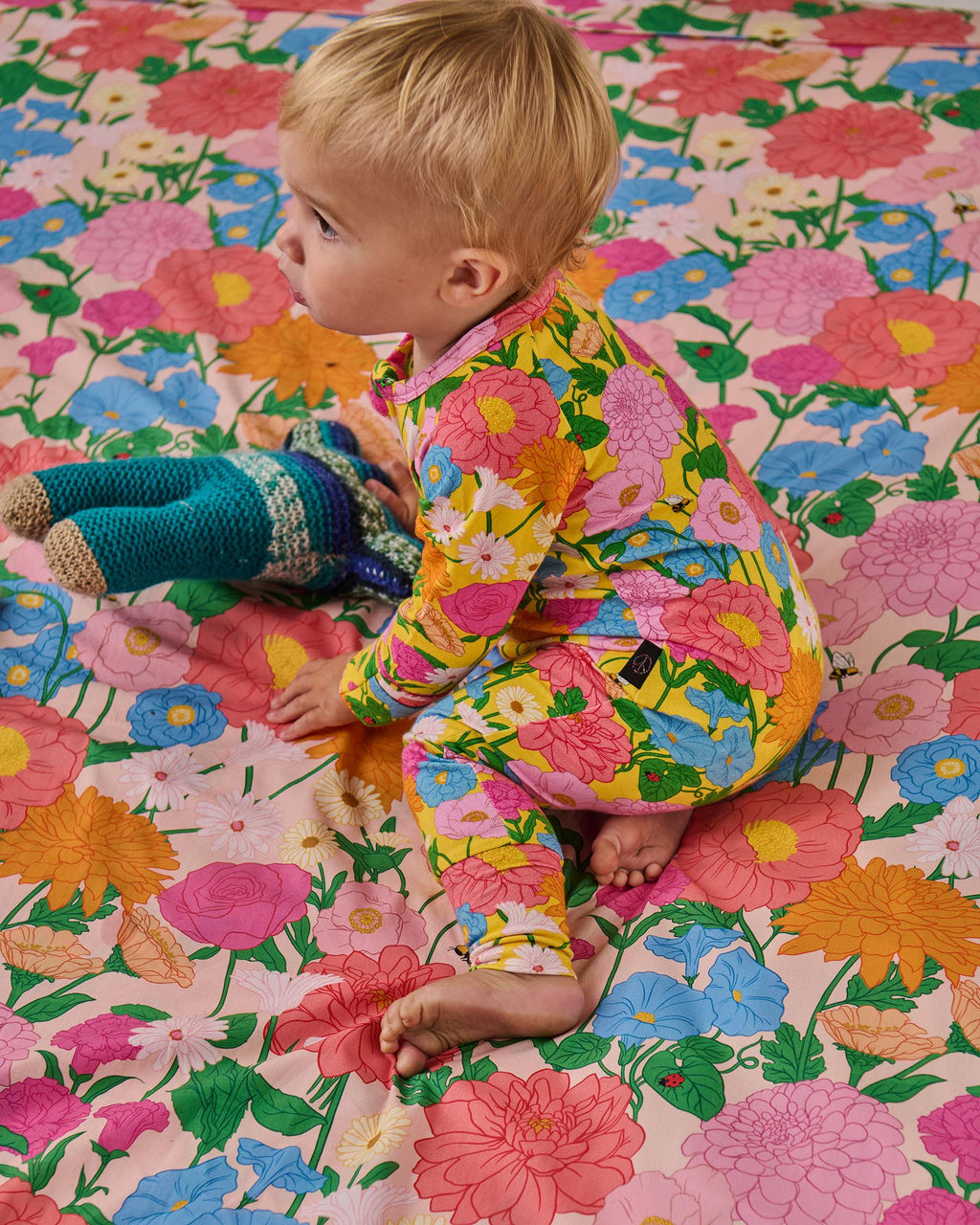 KIP & CO - ORGANIC COTTON LONG SLEEVE ZIP ROMPER - FOLLOW THE SUN YELLOW