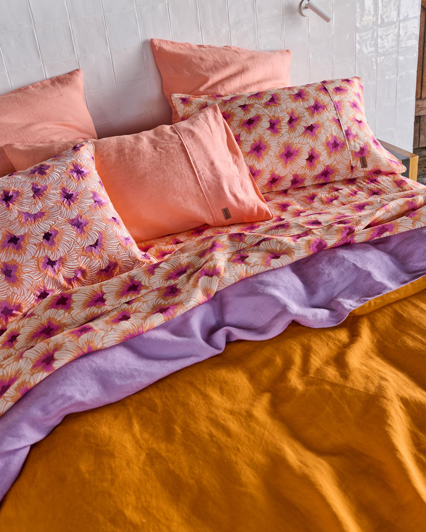 KIP & CO - LINEN PILLOWCASES 2P STD - CORAL BLOSSOM