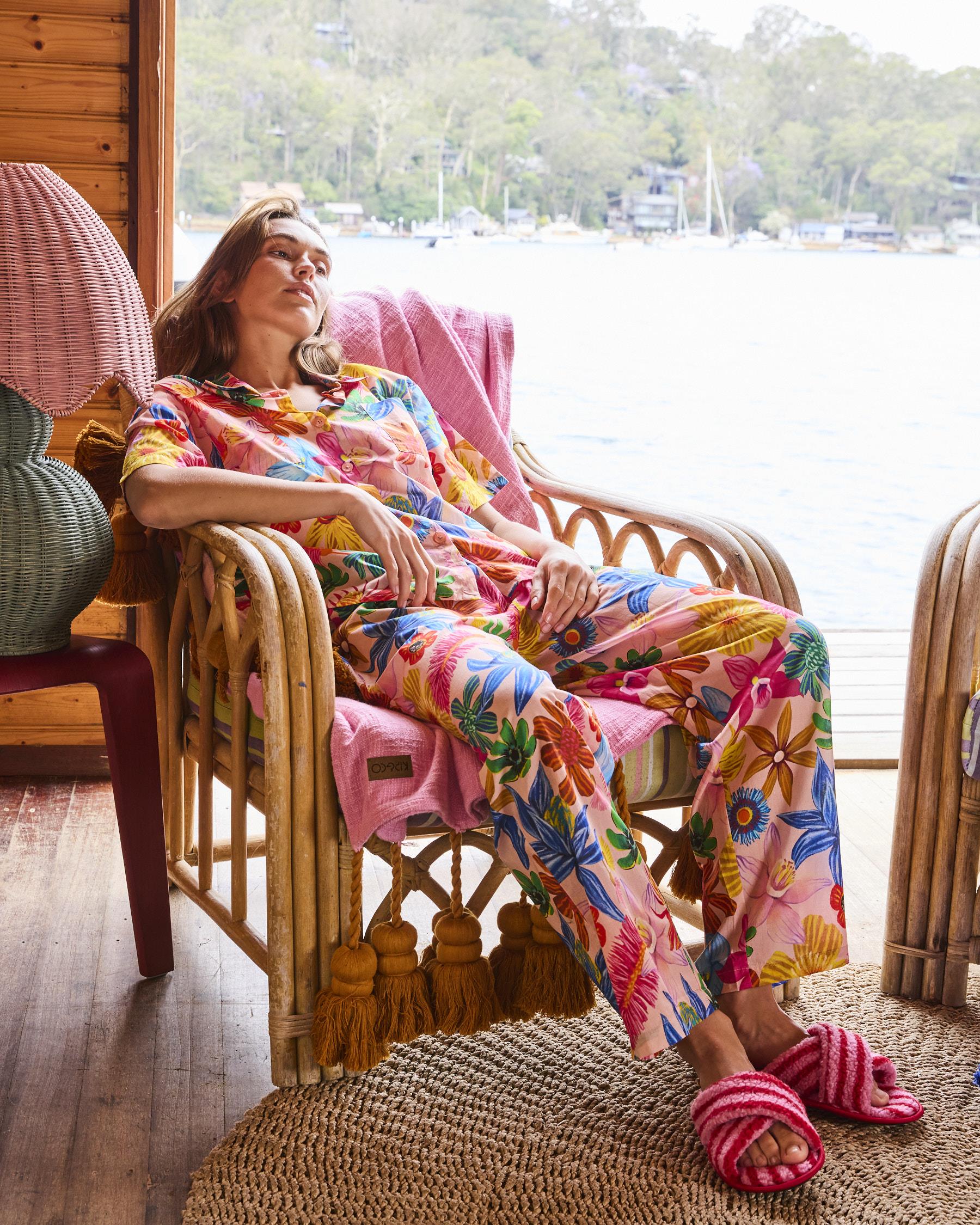 KIP & CO - ORANIC COTTON SHORT SLEEVE SHIRT & PANT PYJAMA SET - WILD FLOWERS IN BLOOM