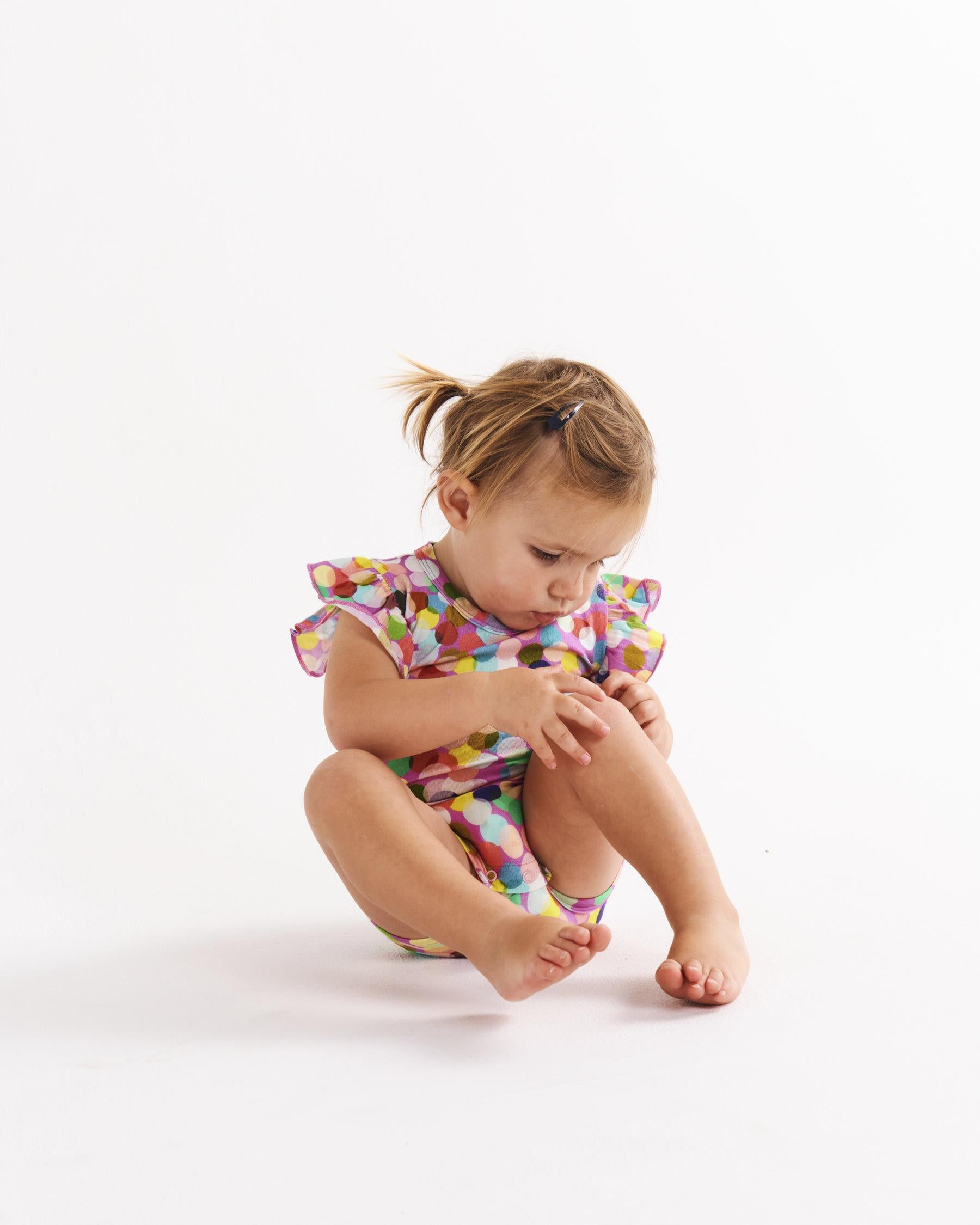 KIP & CO - ORGANIC SHORT SLEEVE FRILL ROMPER - CONFETTI PINK