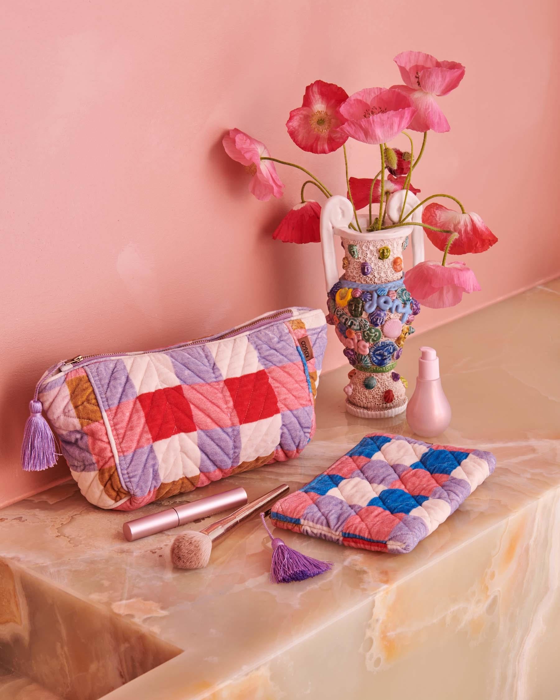 KIP & CO - VELVET COSMETIC PURSE - SUMMER CHECK
