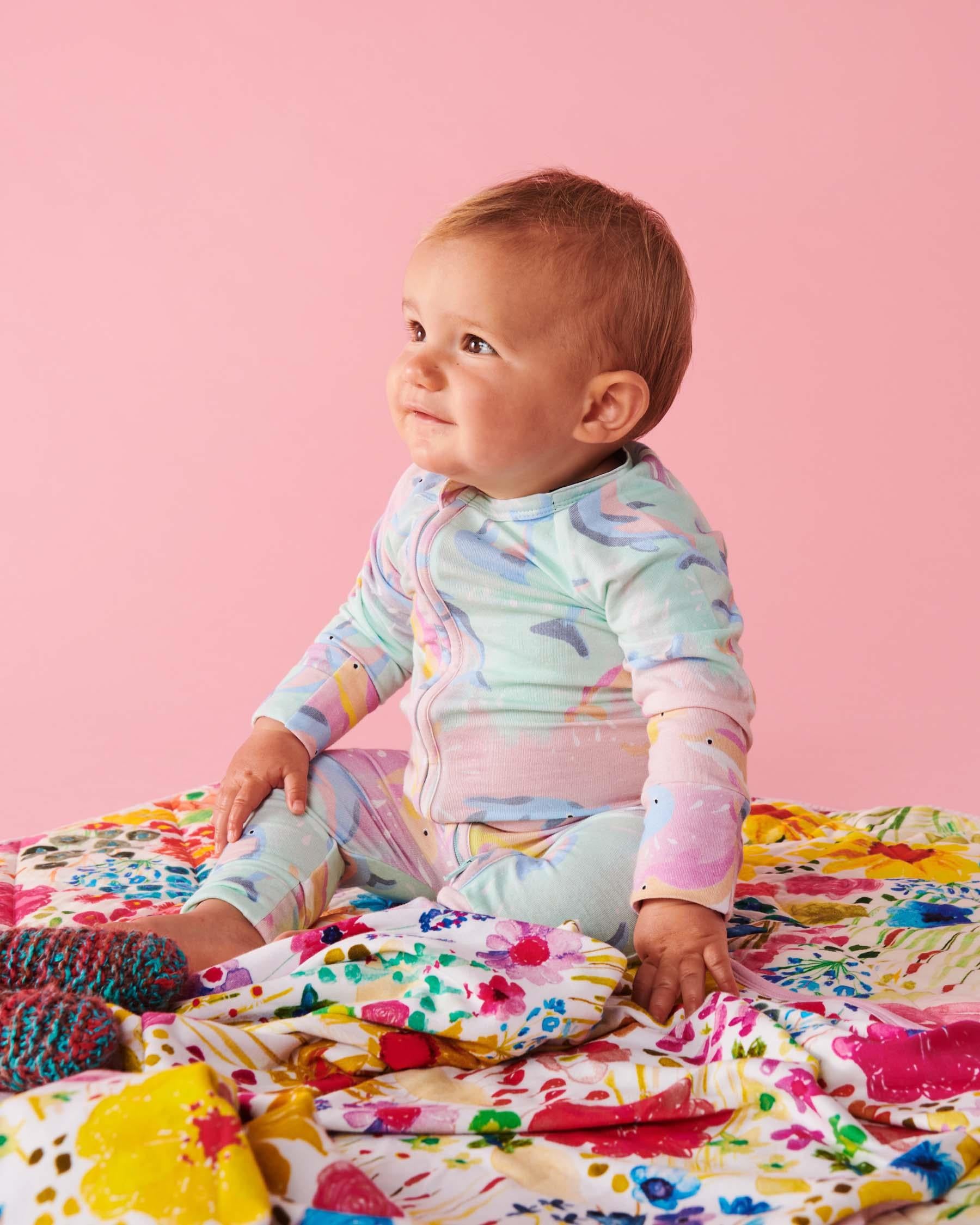 KIP & CO - ORGANIC LONG SLEEVE ZIP ROMPER - DOLPHIN MAGIC