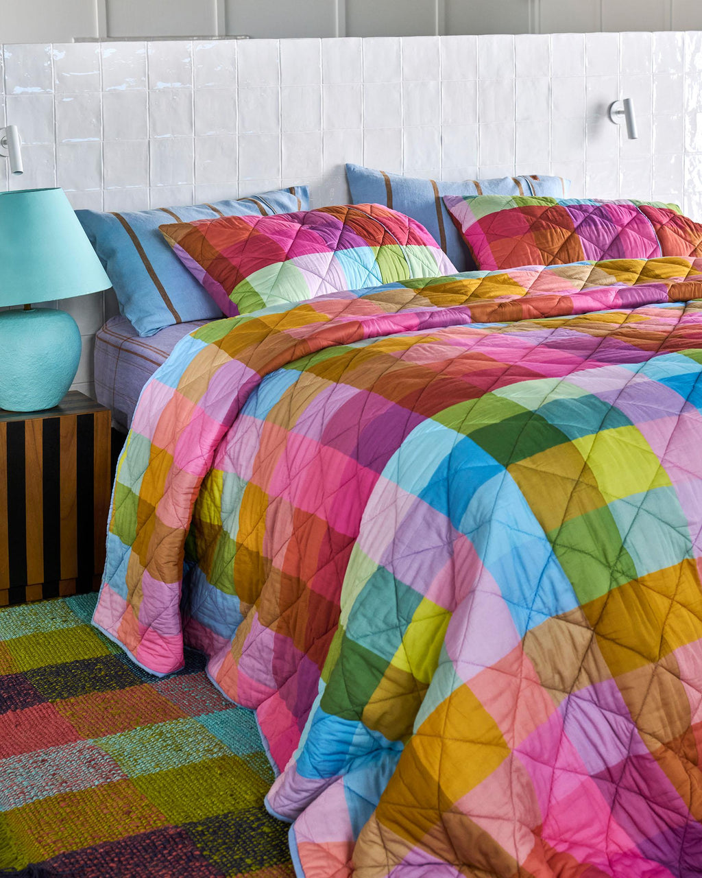 KIP & CO - ORGANIC COTTON QUILTED BEDSPREAD LARGE - PONZA TARTAN