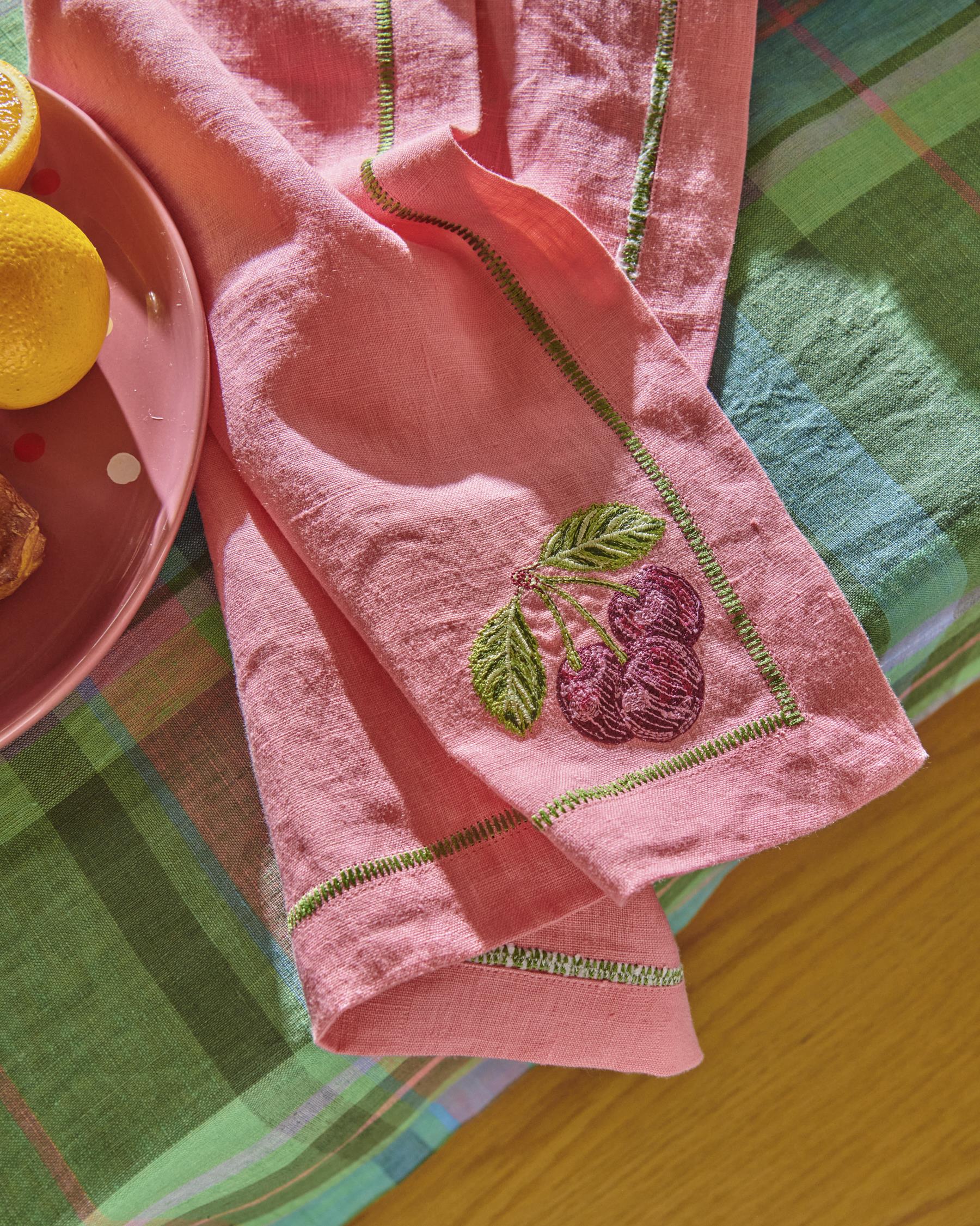 KIP & CO - EMBROIDERED LINEN 4P NAPKIN SET - BERRY BLISS