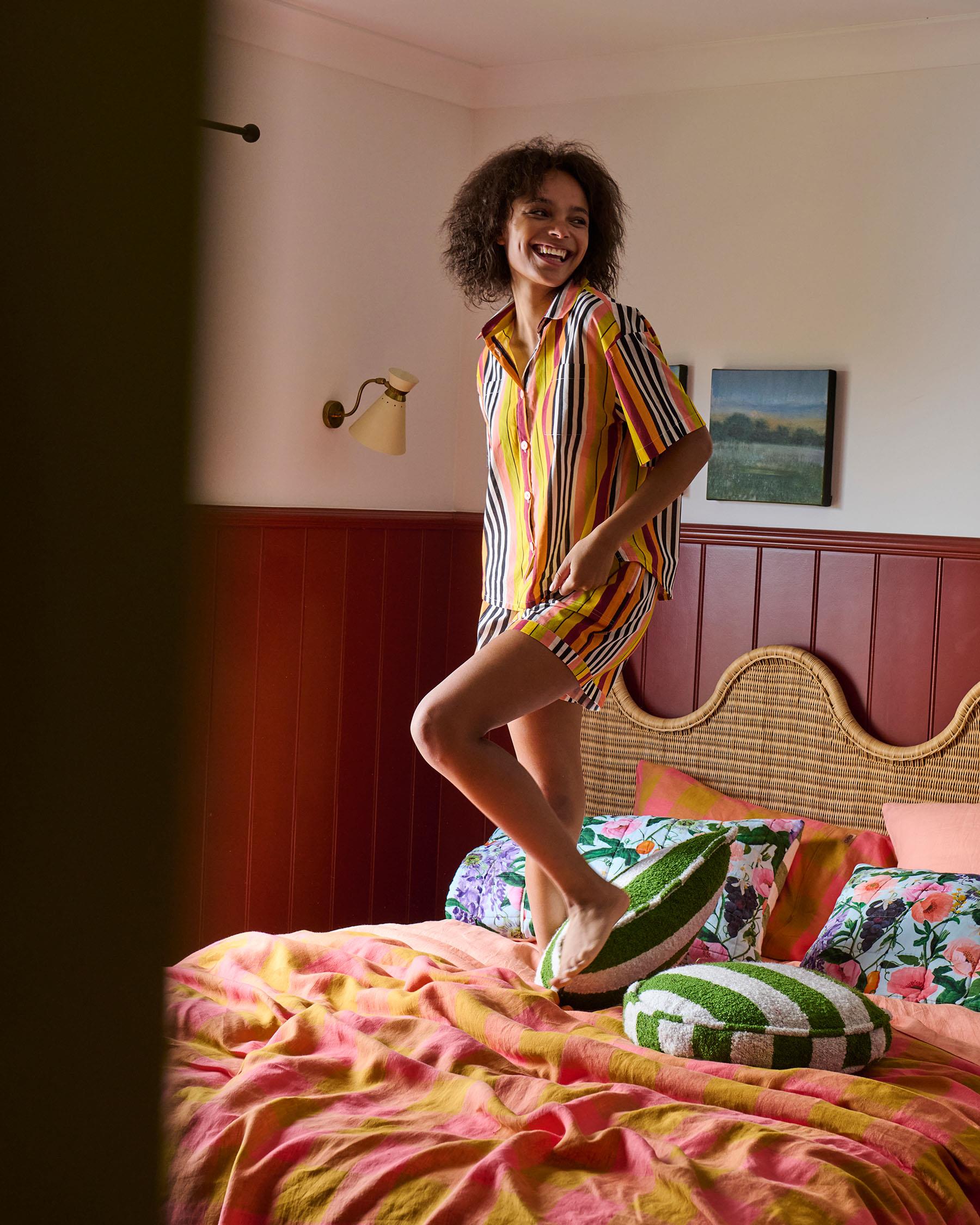 KIP & CO - ADULT ORGANIC COTTON SHORT SLEEVE SHIRT & SHORT PYJAMA SET - CASABLANCA STRIPE