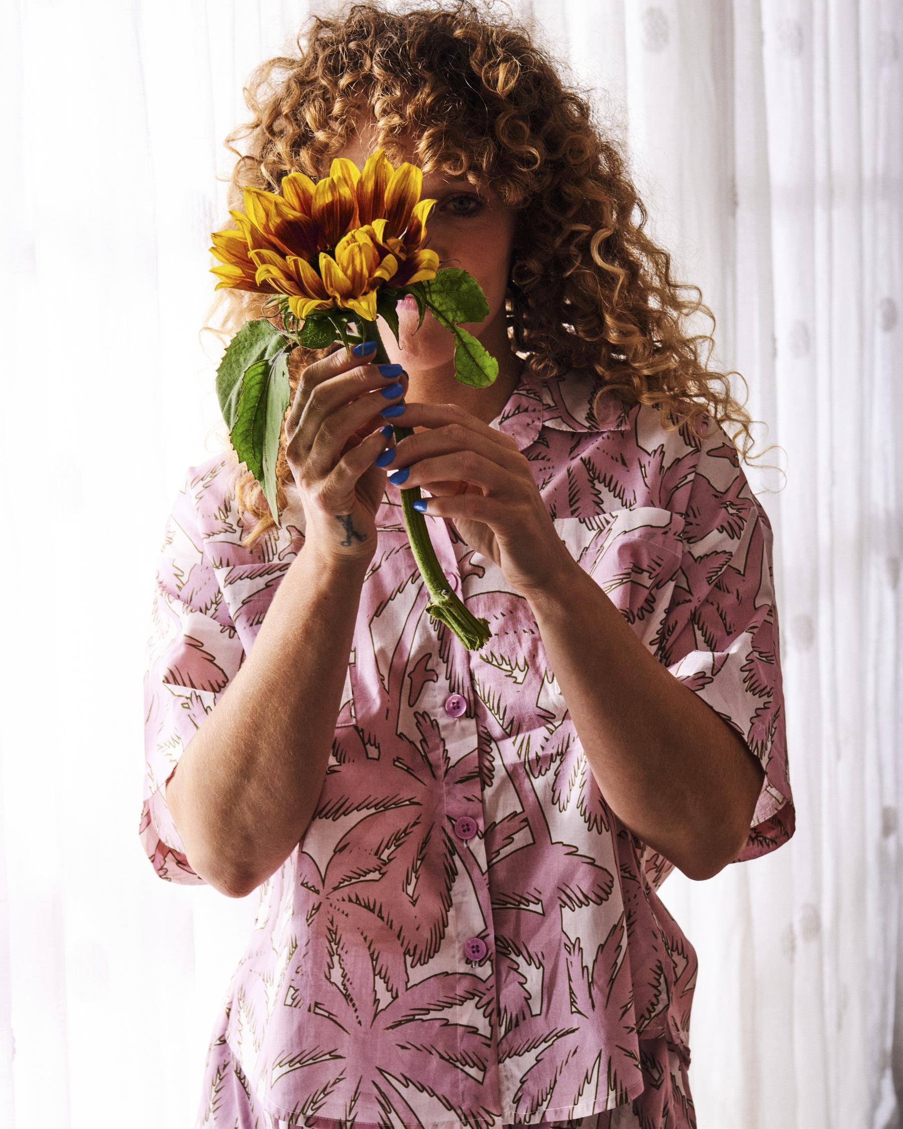 KIP & CO - ORGANIC COTTON SHORT SLEEVE SHIRT & SHORT PYJAMA SET - BALMY PALMY