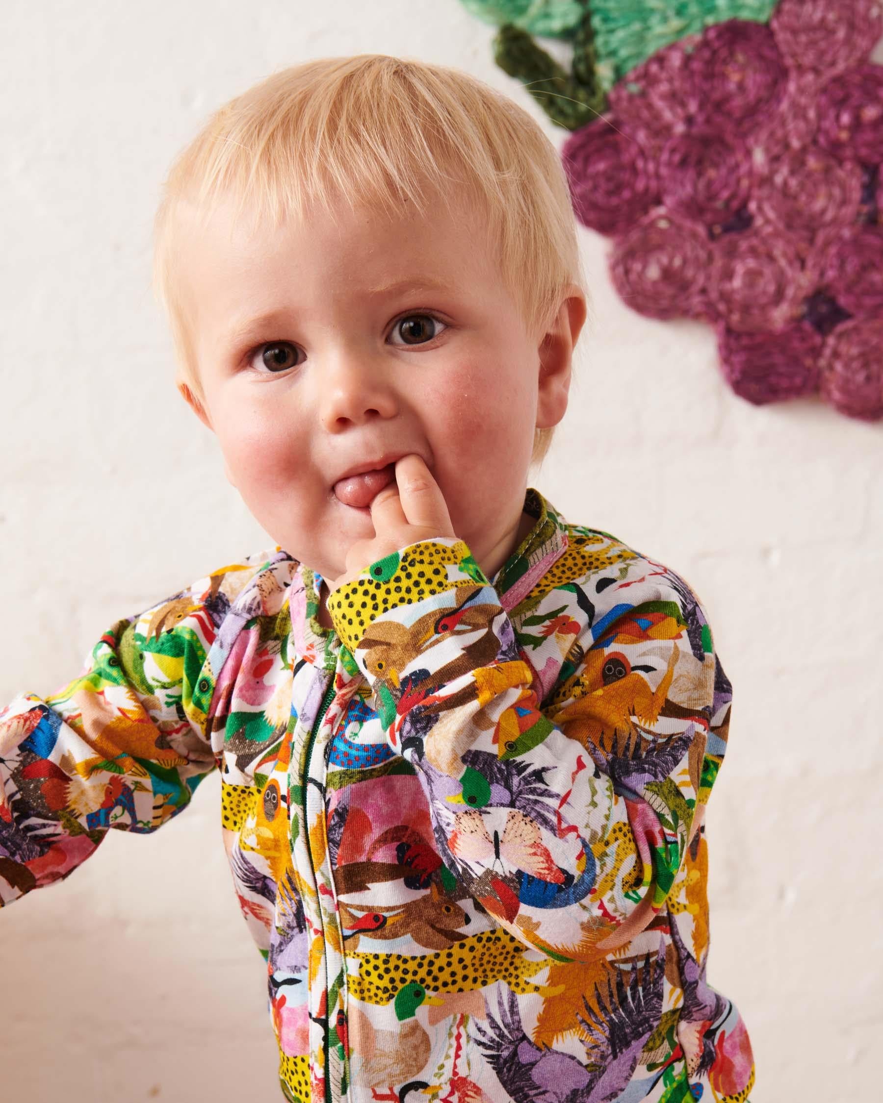 KIP & CO - ORGANIC LONG SLEEVE ZIP ROMPER - ALL CREATURES GREAT & SMALL