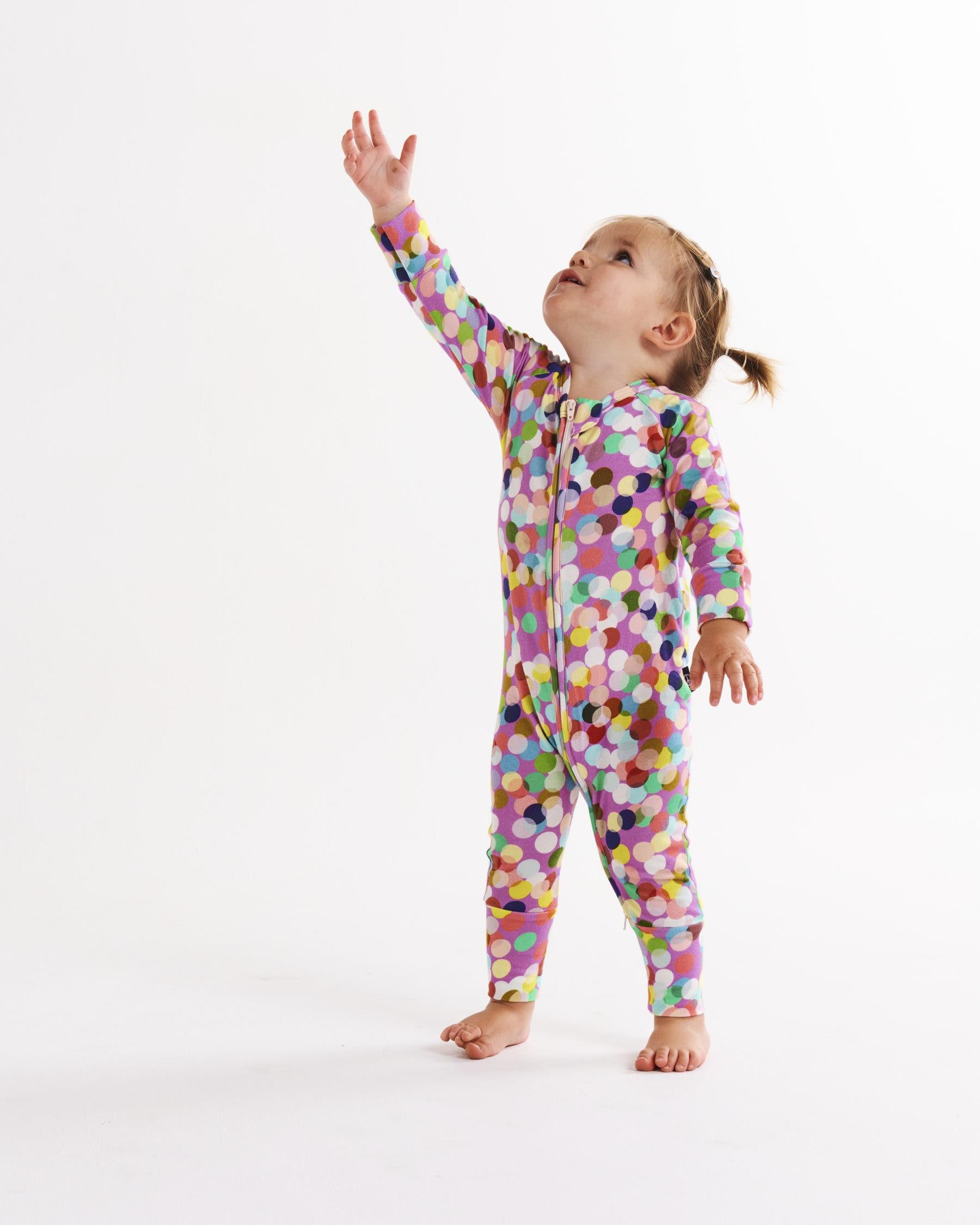 KIP & CO - ORGANIC LONG SLEEVE ZIP ROMPER - CONFETTI PINK