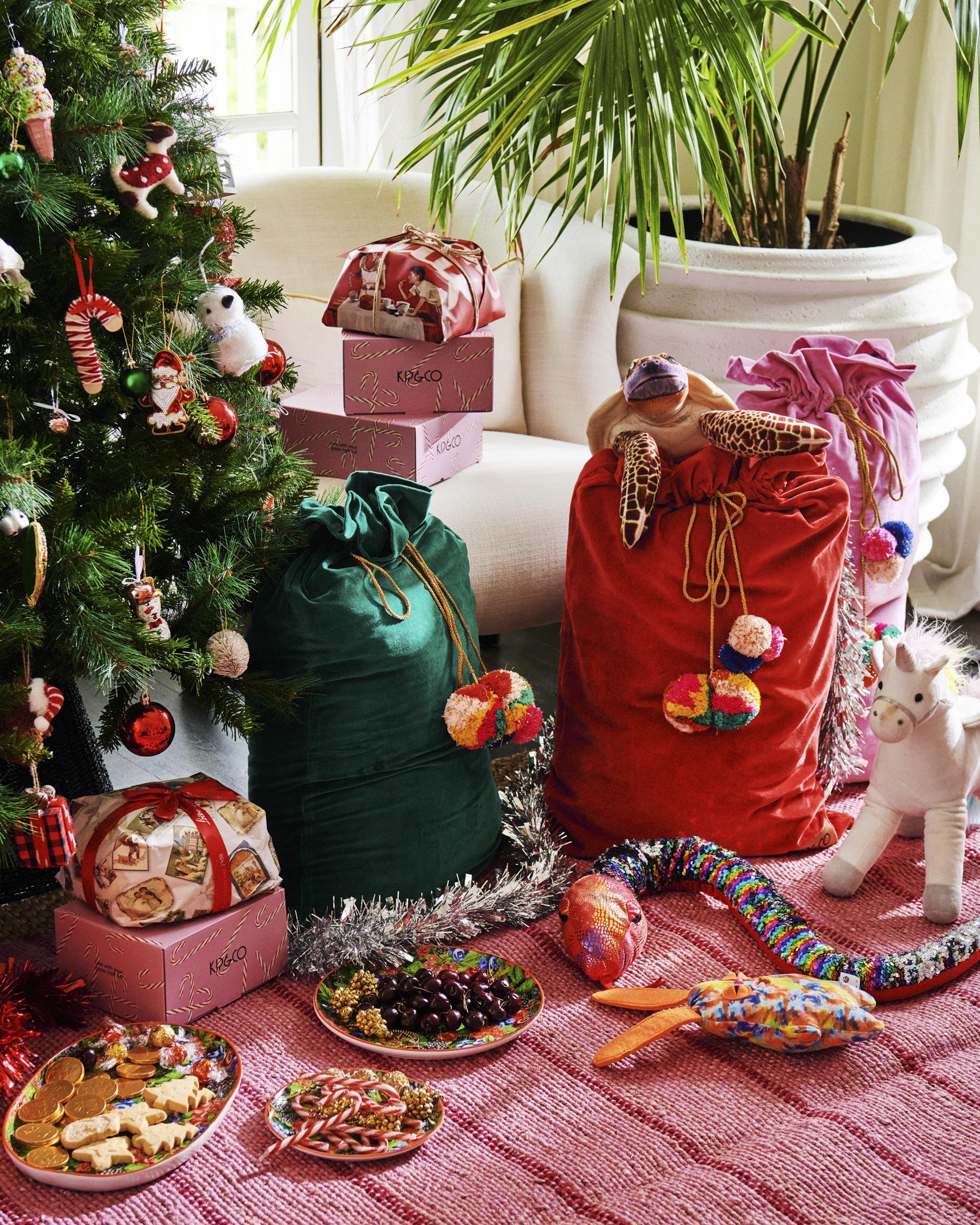 KIP & CO - VELVET SANTA SACK - RED