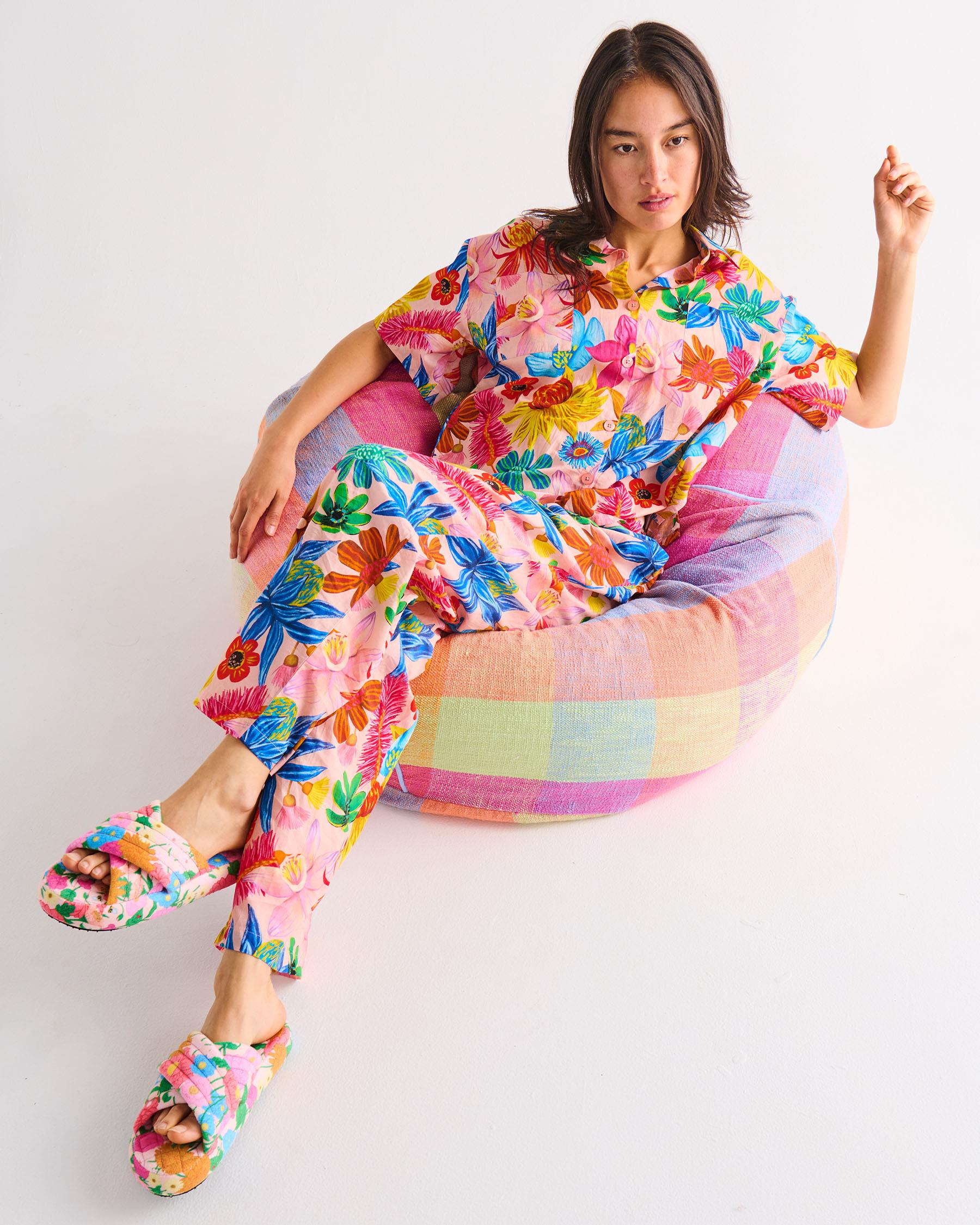 KIP & CO - ORANIC COTTON SHORT SLEEVE SHIRT & PANT PYJAMA SET - WILD FLOWERS IN BLOOM