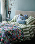 KIP & CO - REVERSIBLE LINEN QUILTED BEDSPREAD LARGE - SPRING IN THE AIR