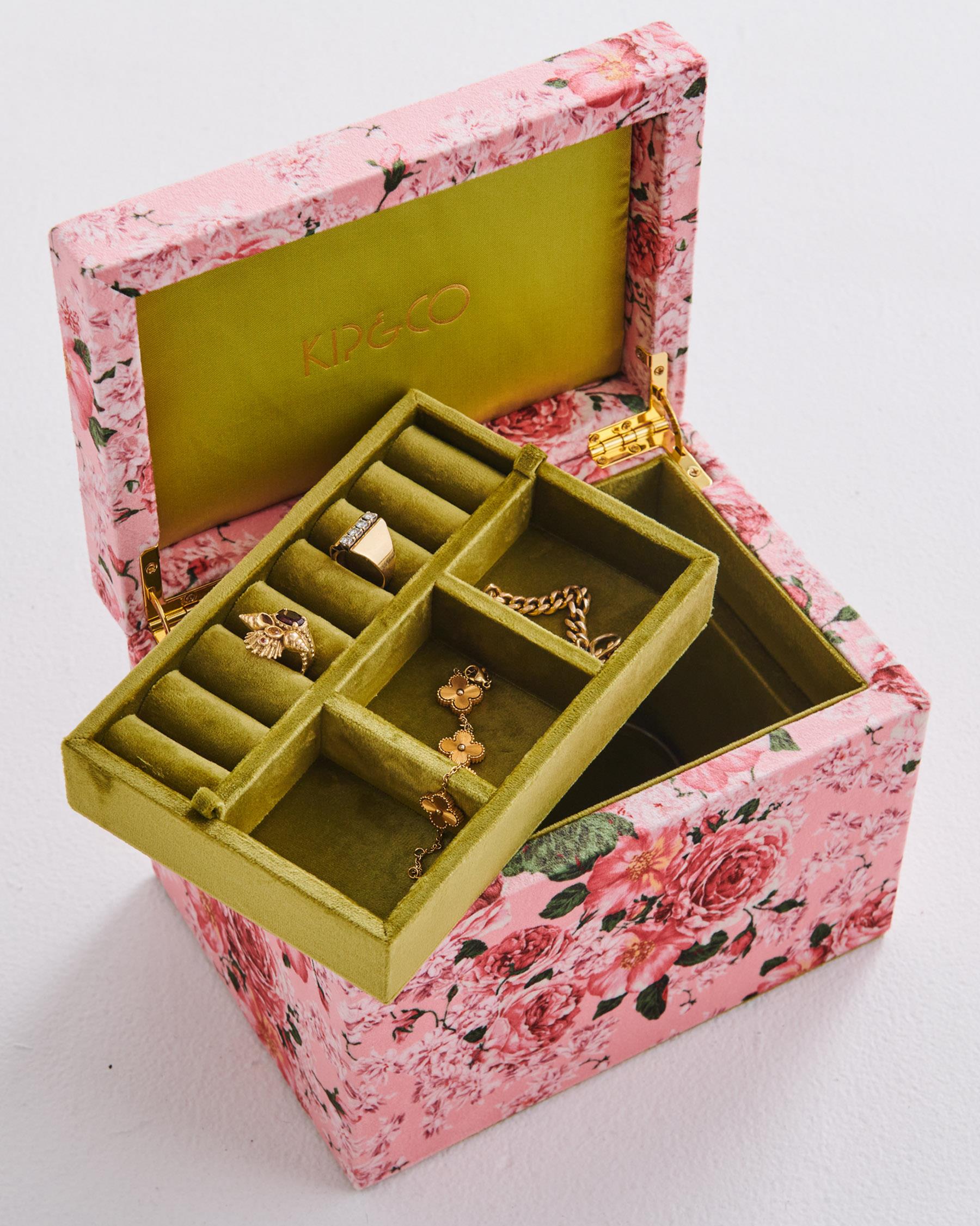 KIP & CO - LARGE VELVET JEWELLERY BOX - ROSE GARDEN