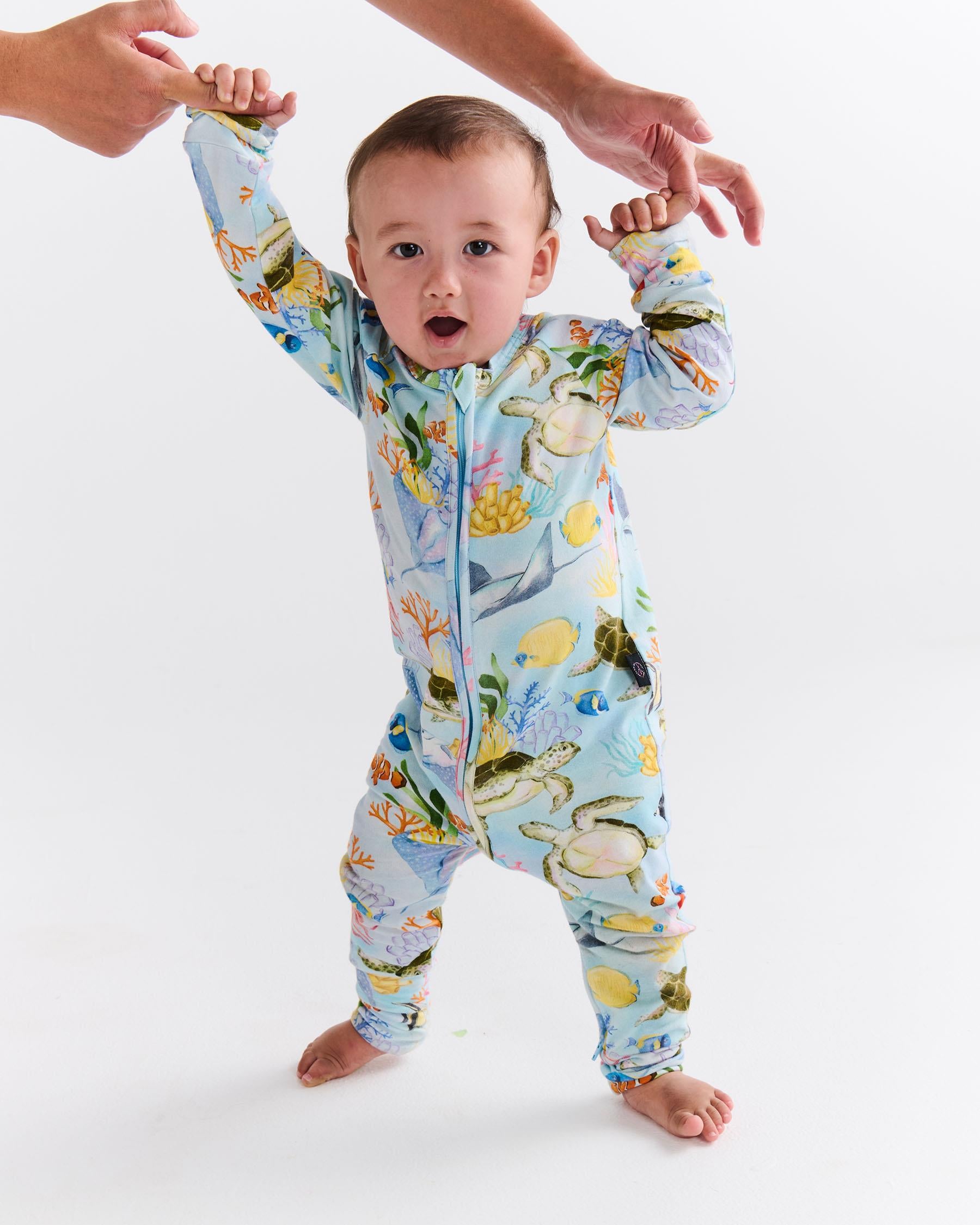 KIP & CO - ORGANIC COTTON LONG SLEEVE ZIP ROMPER - REEF LIFE