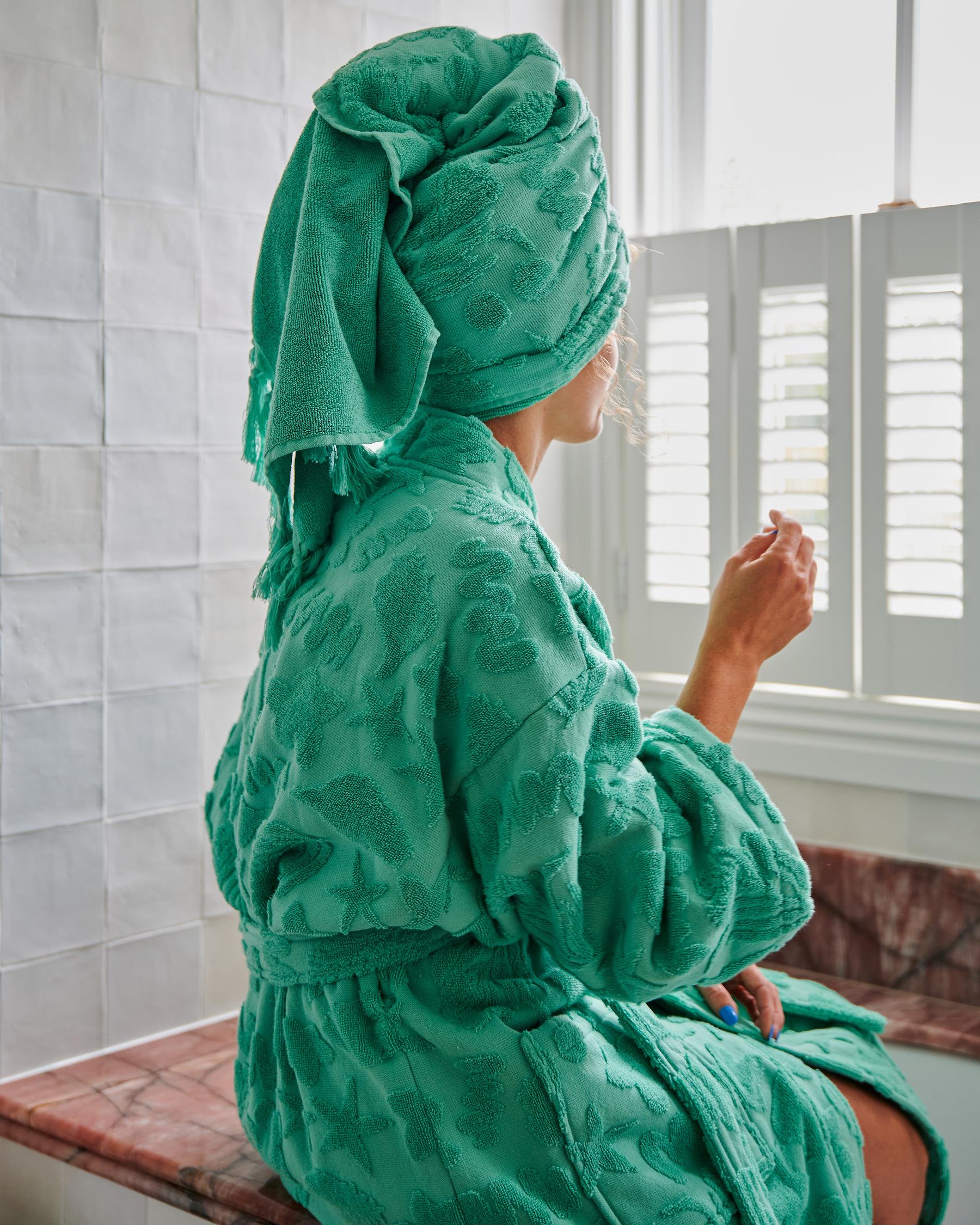KIP & CO - S/M TERRY BATH ROBE - JADE ROCK POOL