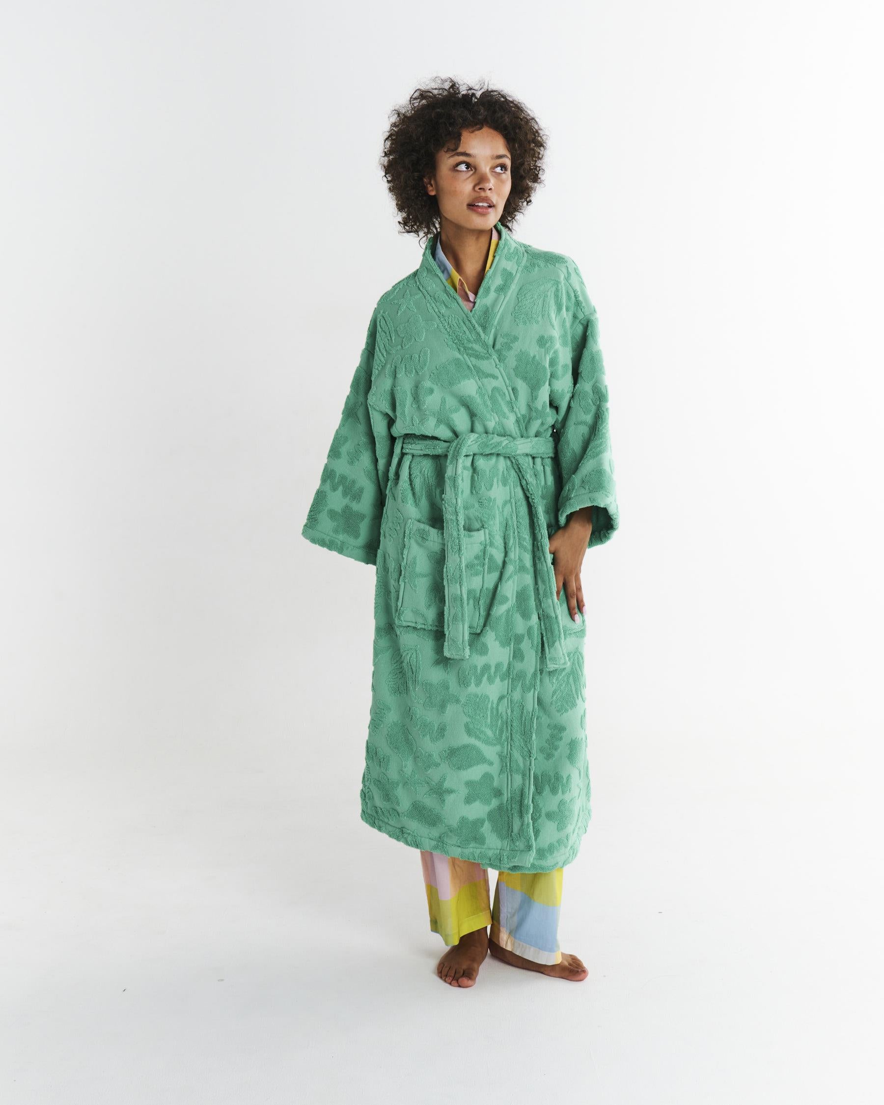 KIP & CO - S/M TERRY BATH ROBE - JADE ROCK POOL
