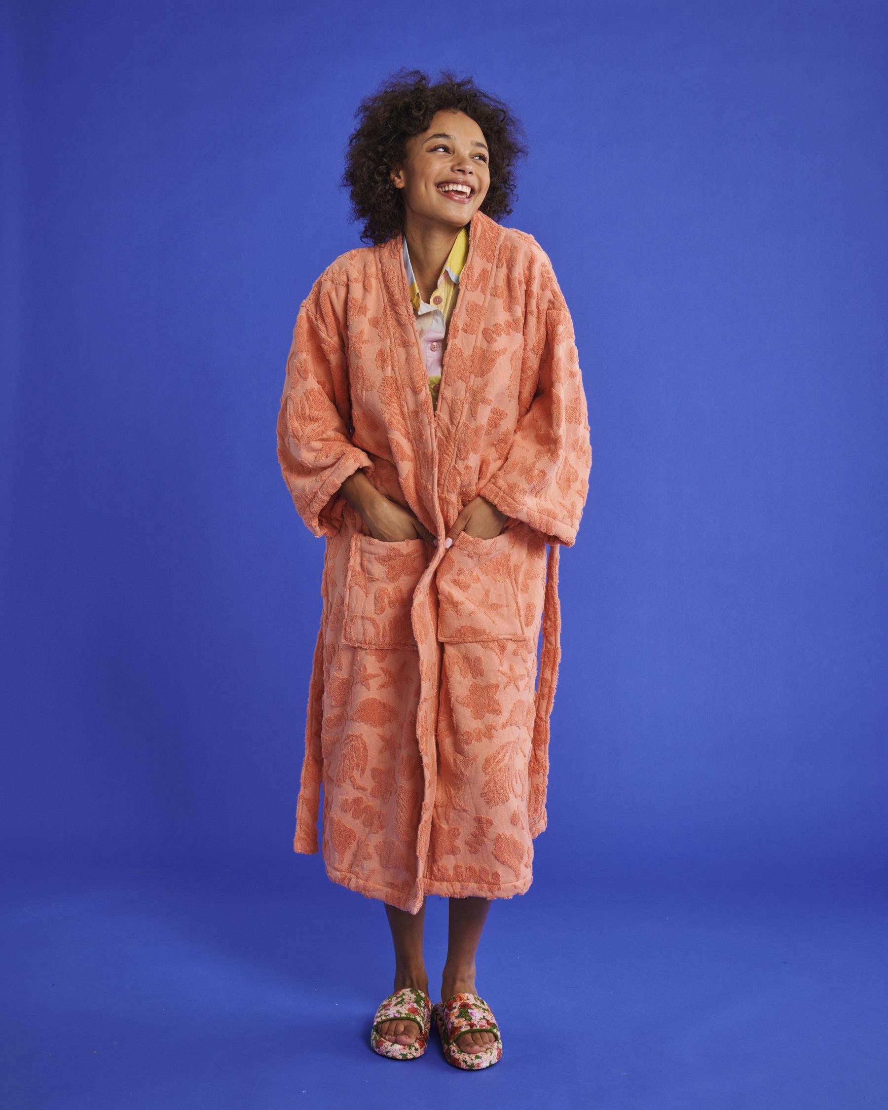 KIP & CO - S/M TERRY BATH ROBE - PEACH ROCK POOL