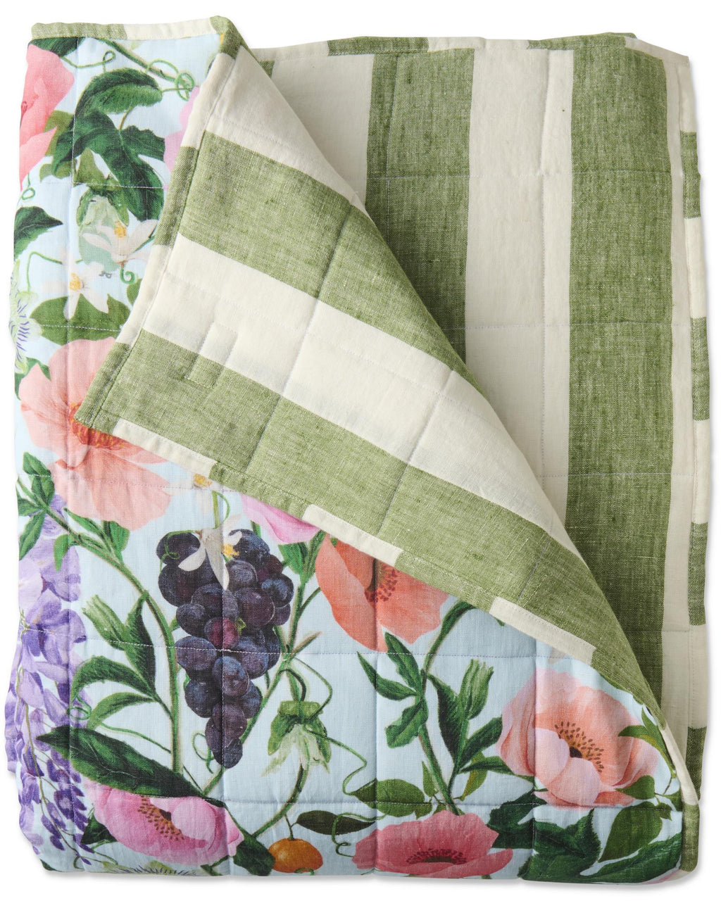 KIP & CO - REVERSIBLE LINEN QUILTED BEDSPREAD LARGE - SPRING IN THE AIR