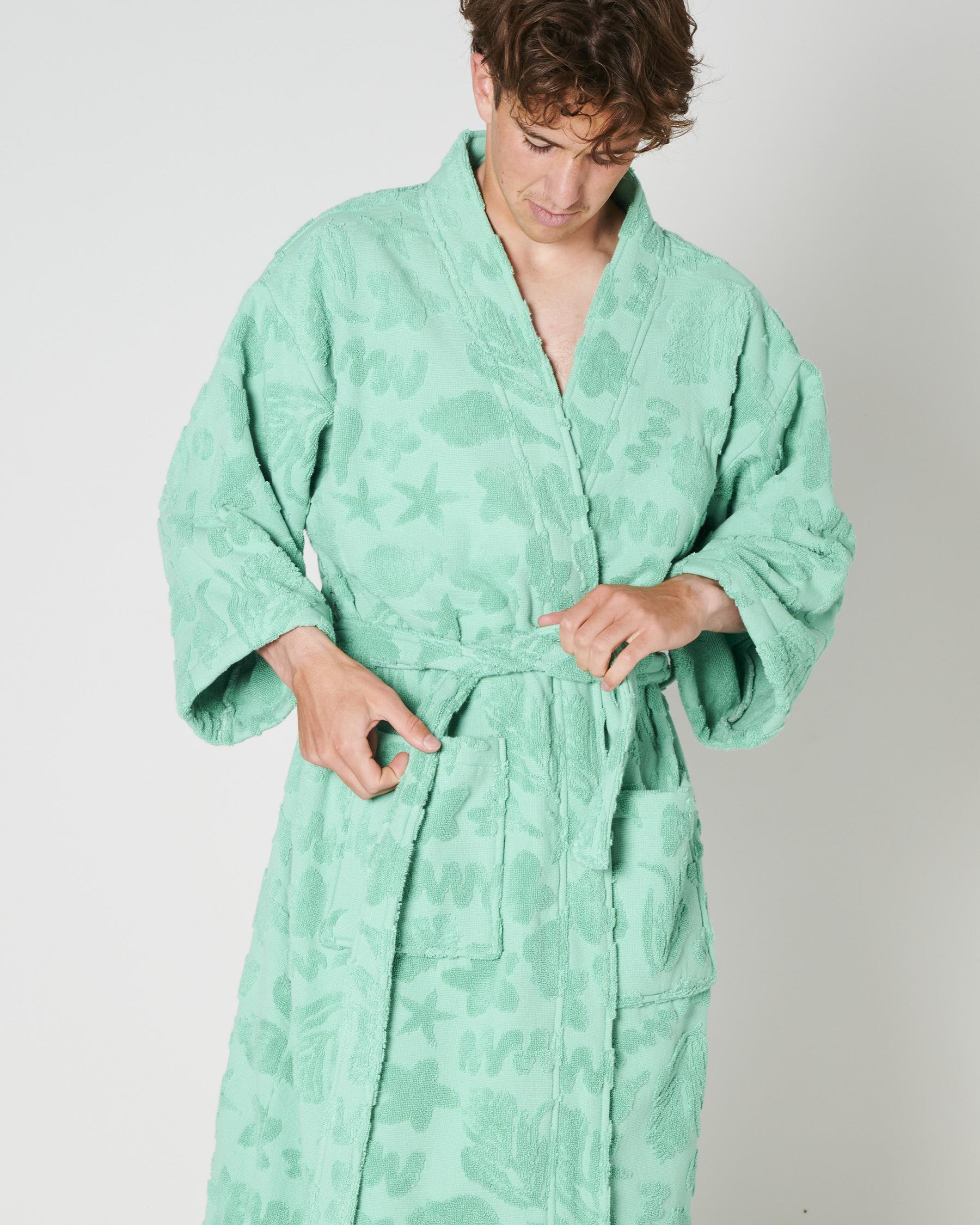 KIP & CO - S/M TERRY BATH ROBE - JADE ROCK POOL