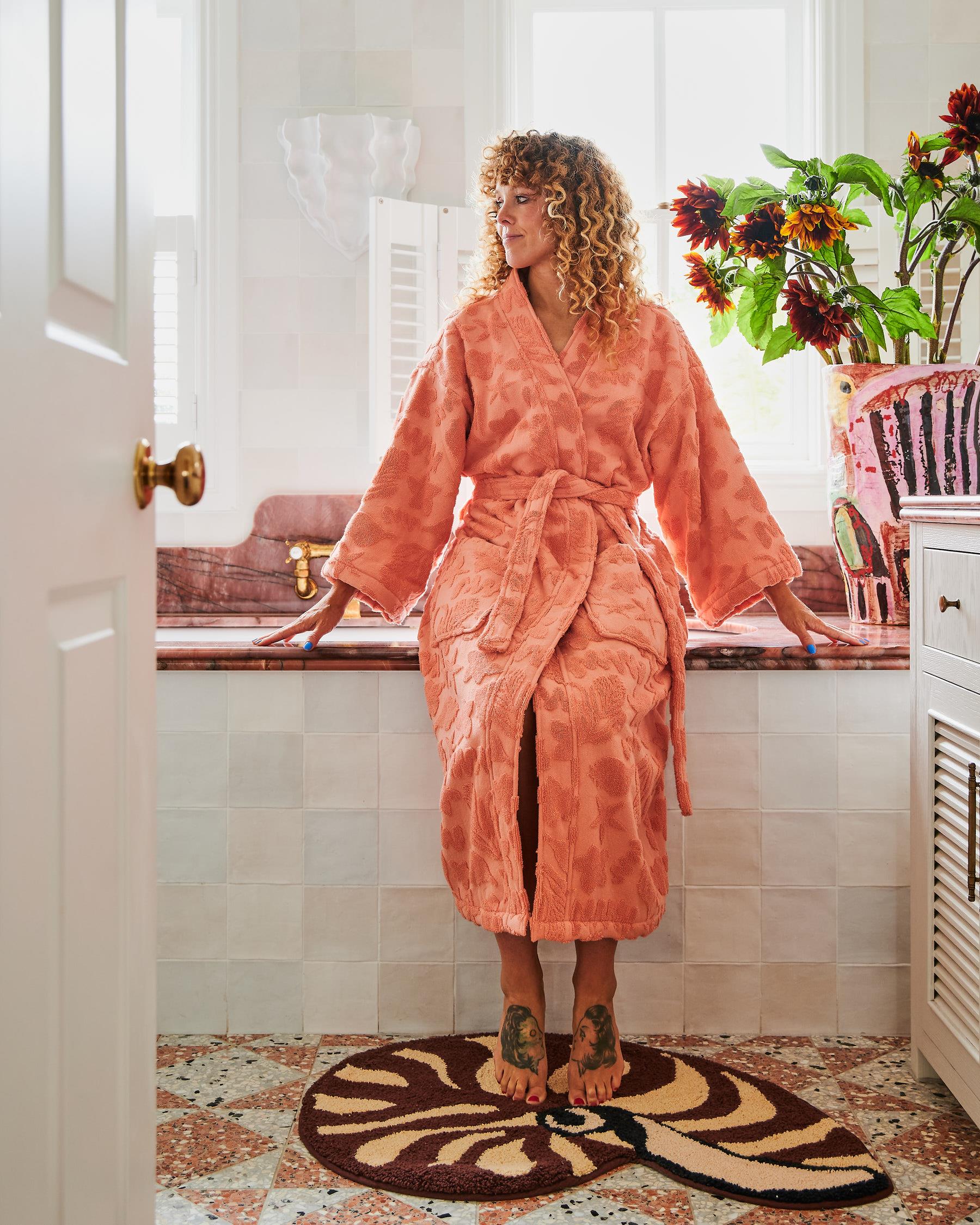 KIP & CO - S/M TERRY BATH ROBE - PEACH ROCK POOL