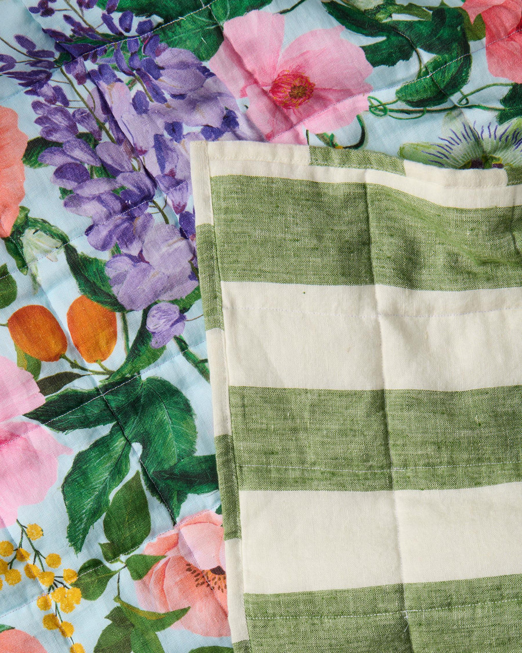 KIP & CO - REVERSIBLE LINEN QUILTED PILLOWCASES 2P STD - SPRING IN THE AIR
