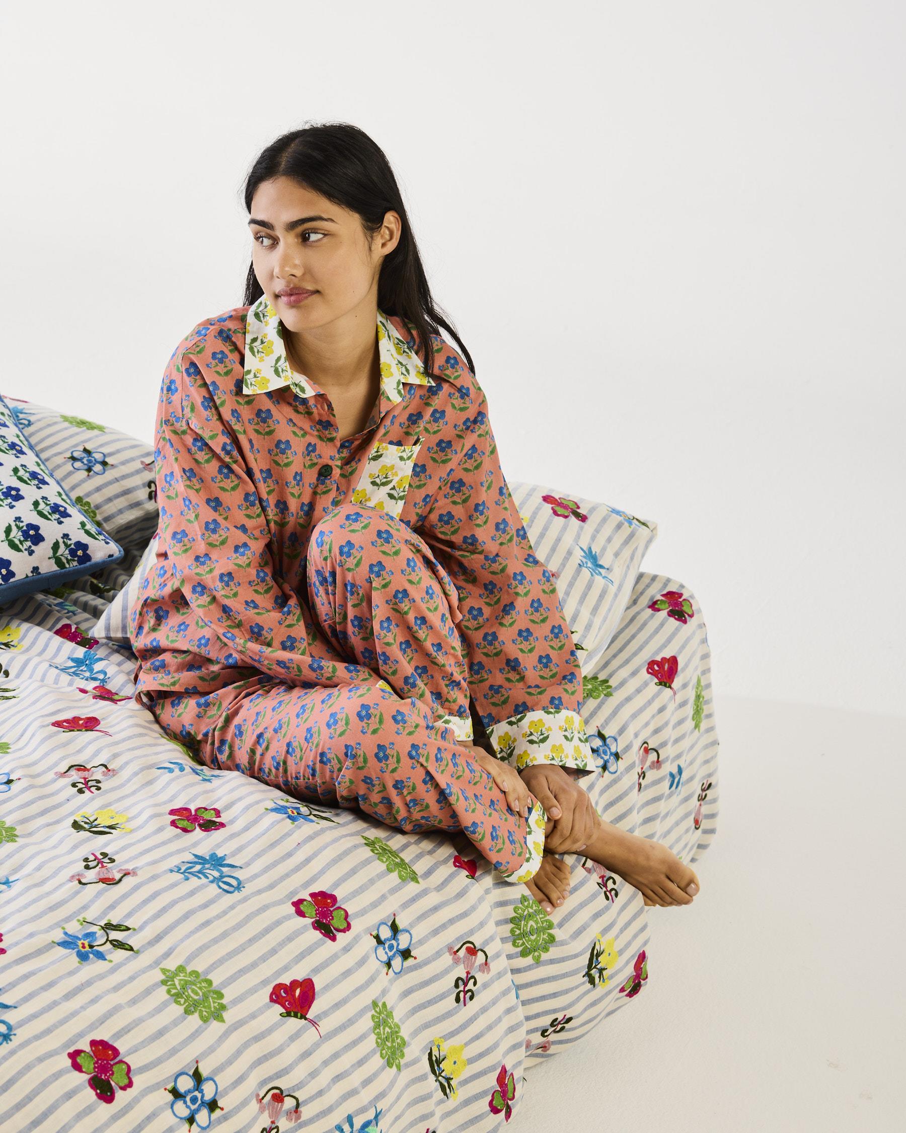 KIP & CO - ANNA SPIRO INDIAN SUMMER ROSE ADULT ORGANIC COTTON LONG SLEEVE SHIRT & PANT PYJAMA SET