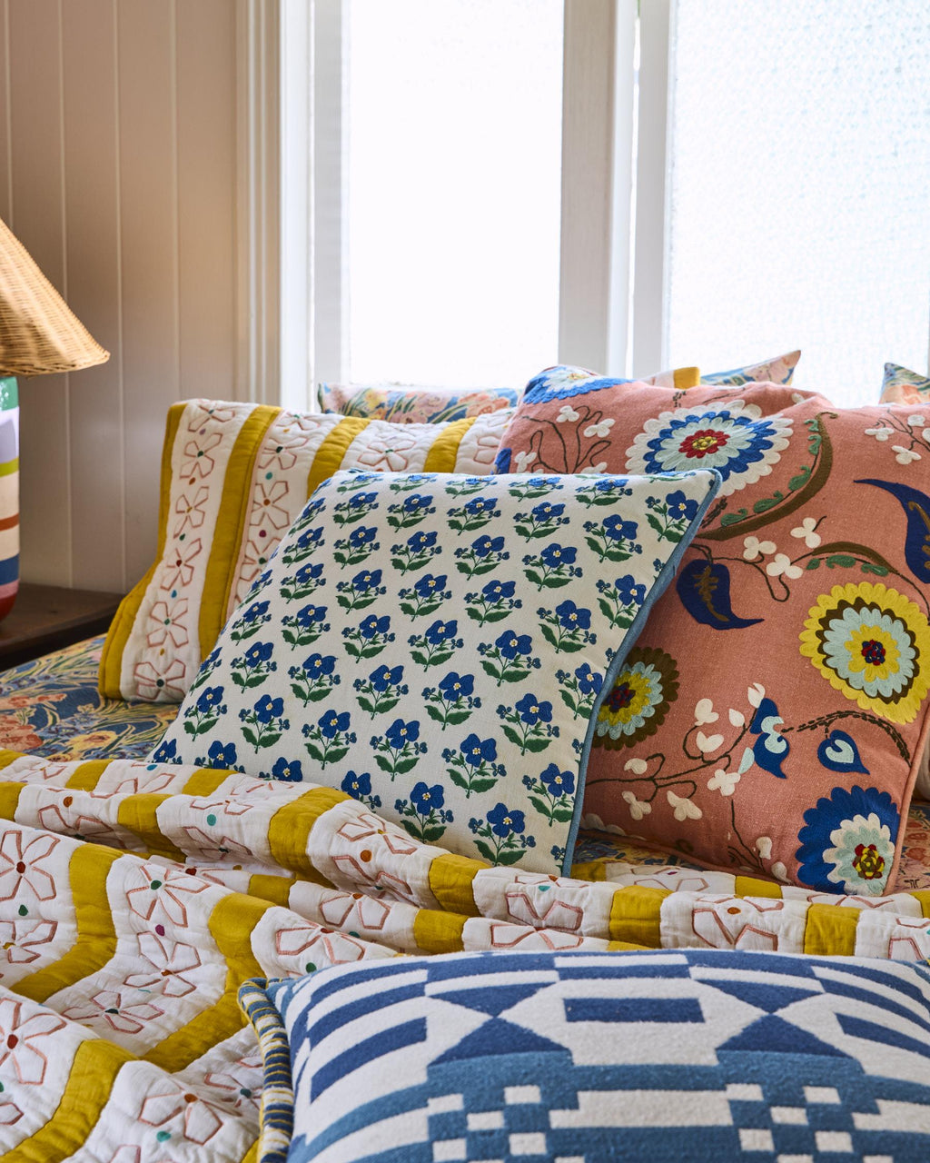 KIP & CO x ANNA SPIRO - EMBROIDERED CUSHION - INDIAN SUMMER WHITE