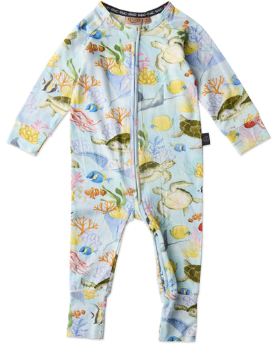 KIP & CO - ORGANIC COTTON LONG SLEEVE ZIP ROMPER - REEF LIFE