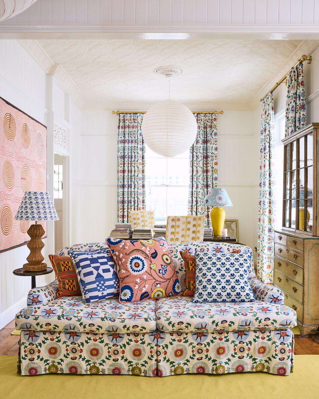 KIP & CO x ANNA SPIRO - EMBROIDERED CUSHION - INDIAN SUMMER WHITE