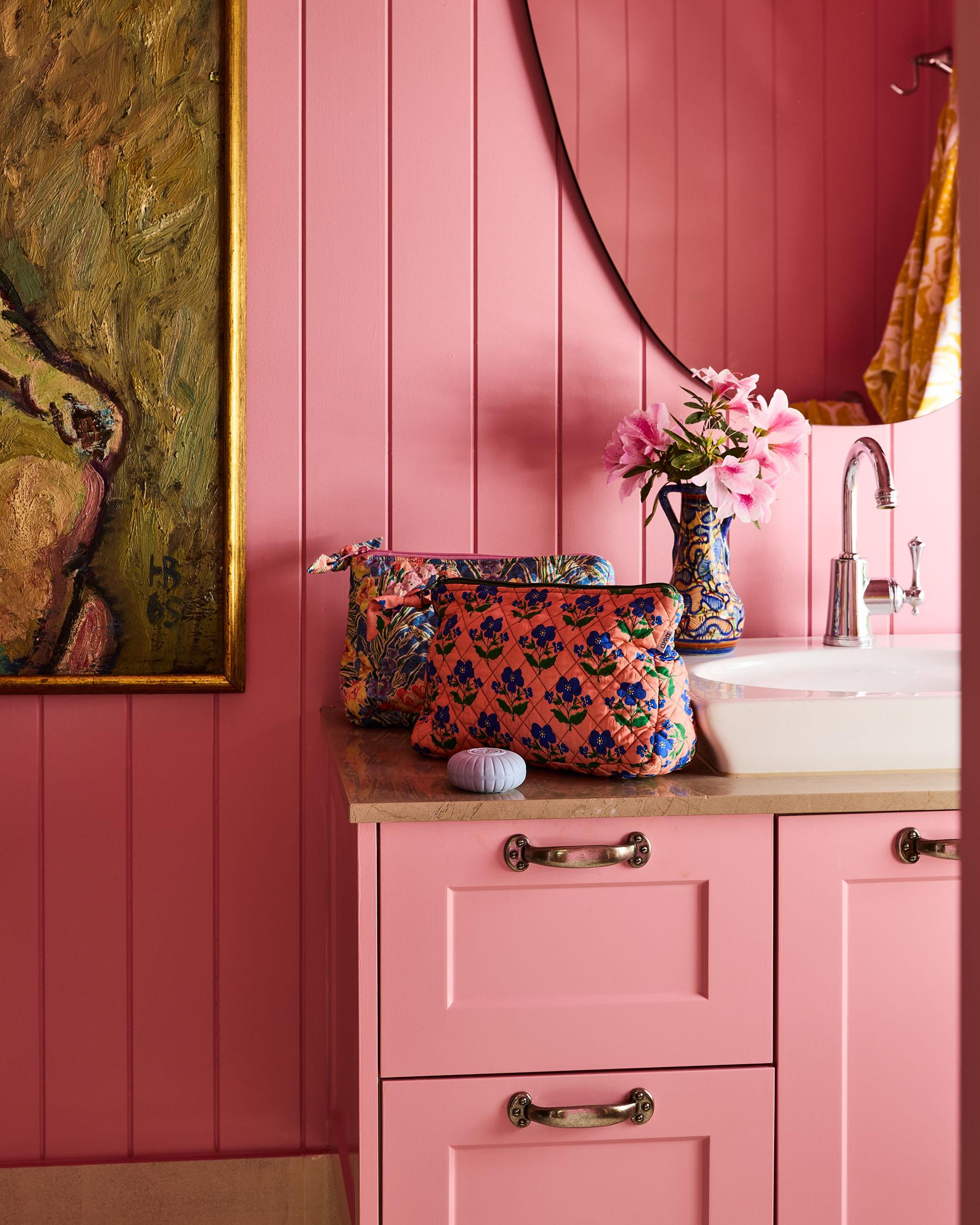 KIP & CO x ANNA SPIRO - QUILTED COTTON TOILETRY PURSE - INDIAN SUMMER ROSE