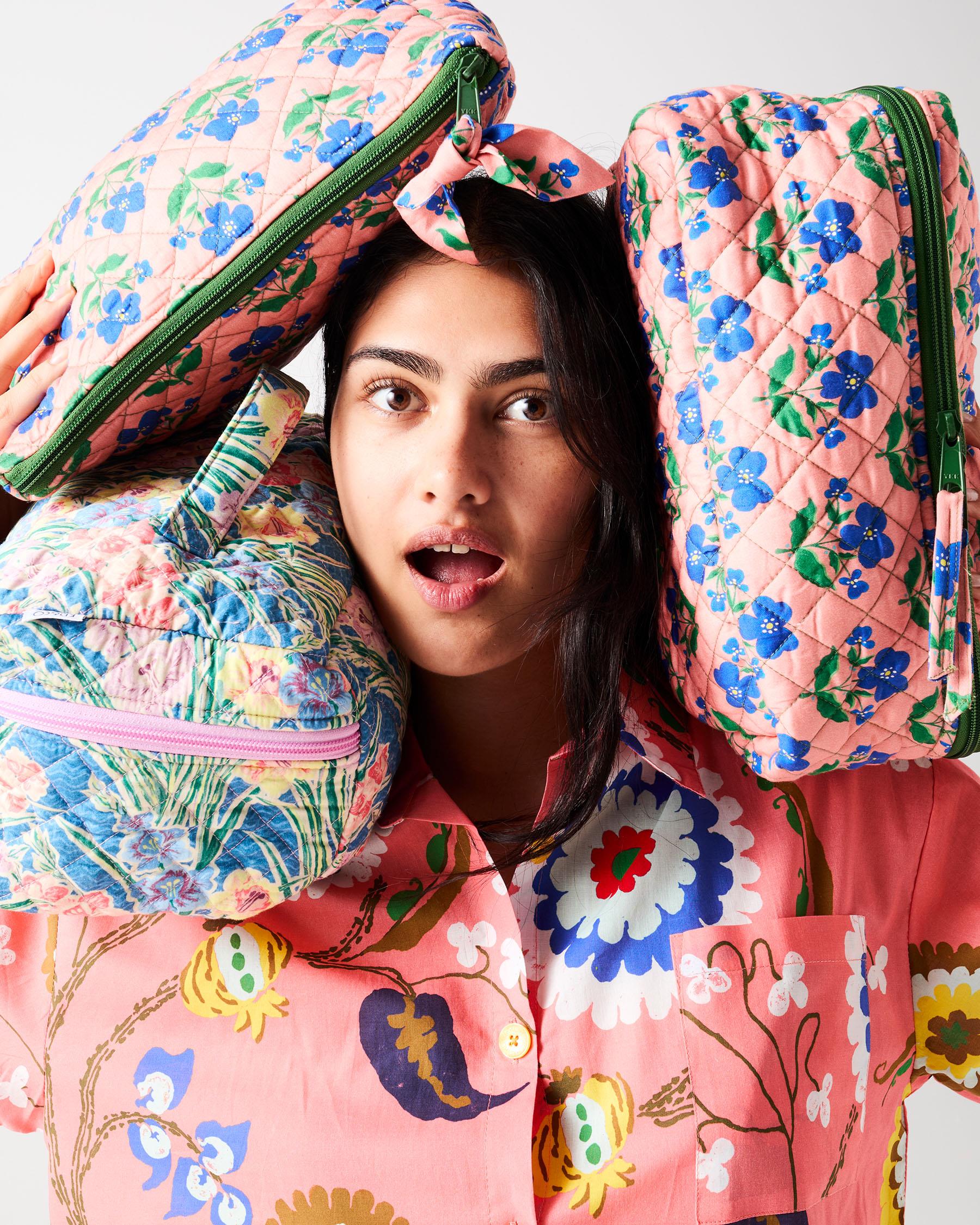 KIP & CO x ANNA SPIRO - QUILTED COTTON TOILETRY PURSE - INDIAN SUMMER ROSE