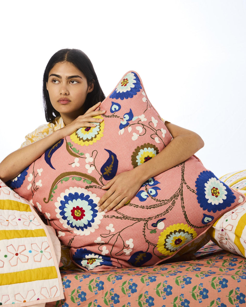 KIP & CO x ANNA SPIRO - EMBROIDERED CUSHION - ISABELLE SUNSET