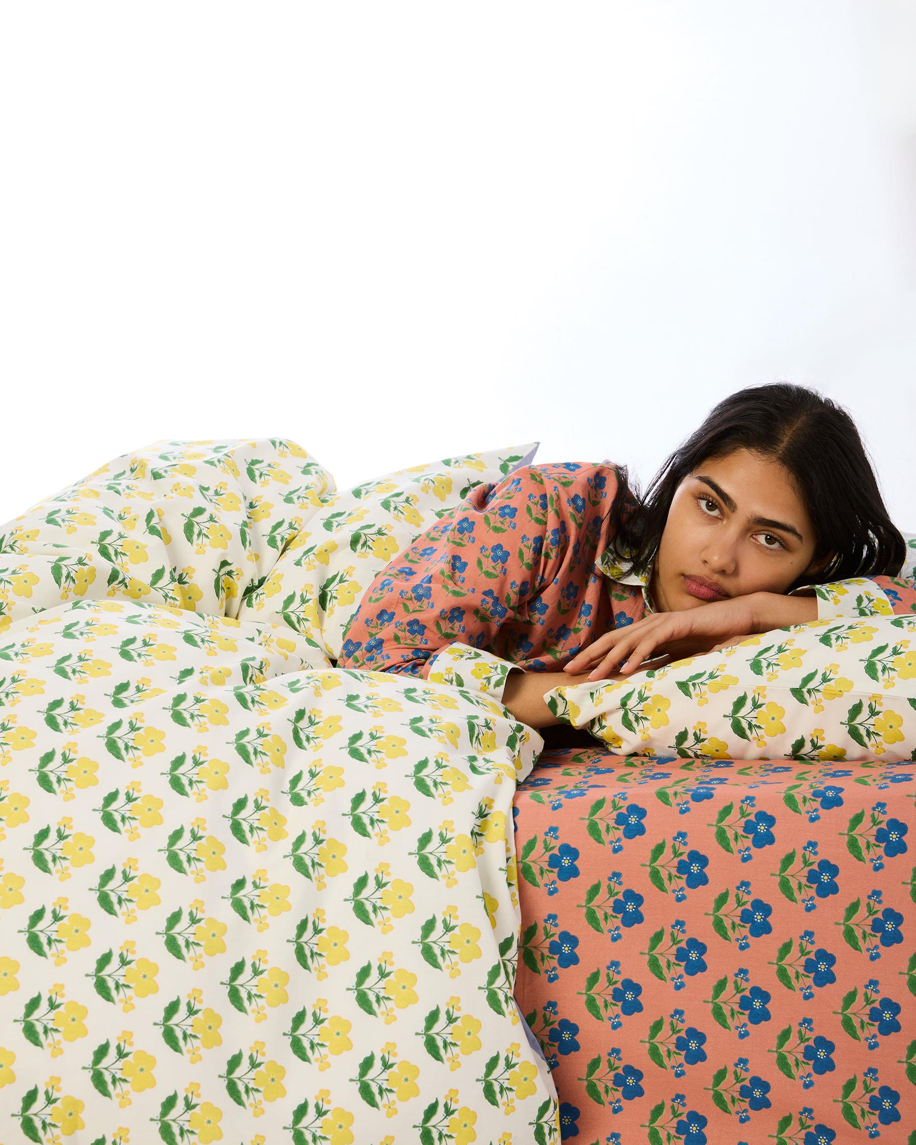 KIP & CO x ANNA SPIRO - ORGANIC COTTON FITTED SHEET - INDIAN SUMMER ROSE