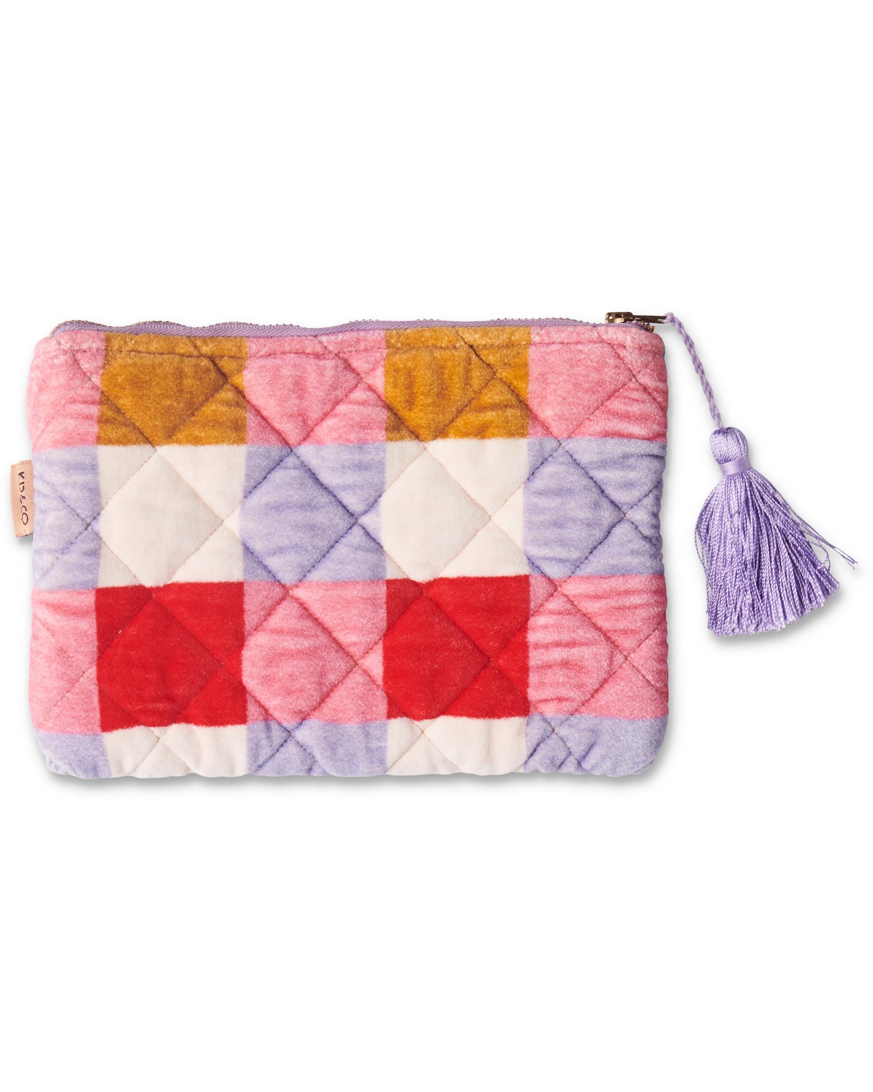 KIP & CO - VELVET COSMETIC PURSE - SUMMER CHECK