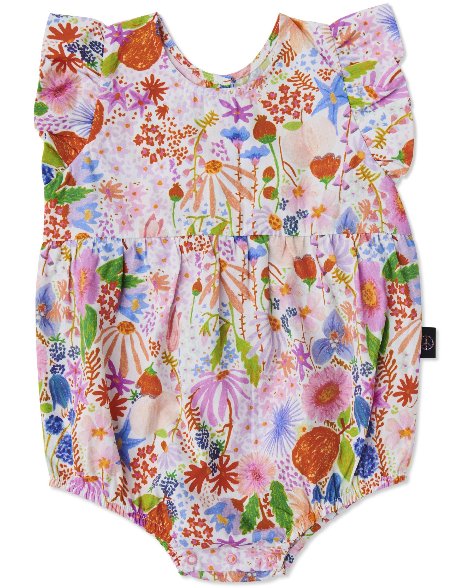 KIP & CO - ORGANIC COTTON FRILL PLAYSUIT - MEANDERING MEADOW