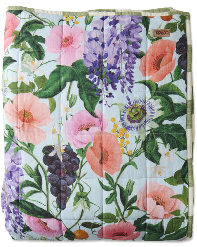 KIP & CO - REVERSIBLE LINEN QUILTED BEDSPREAD LARGE - SPRING IN THE AIR