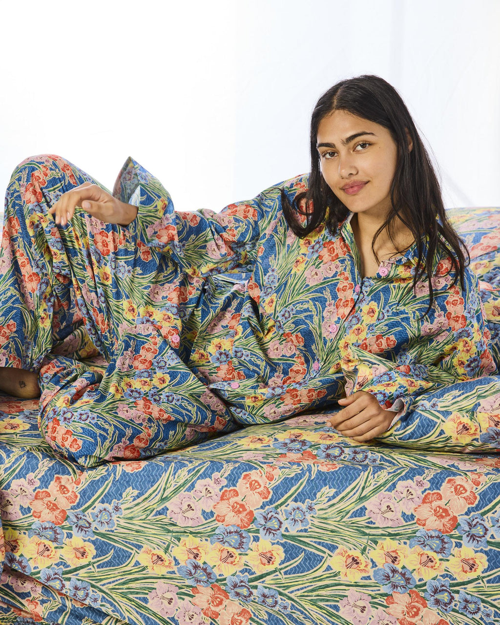 KIP & CO - ANNA SPIRO GLADIOLUS ADULT ORGANIC COTTON LONG SLEEVE SHIRT & PANT PYJAMA SET