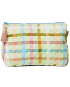 KIP & CO - QUILTED COTTON TOILETRY PURSE - CANDY CHECK MINT